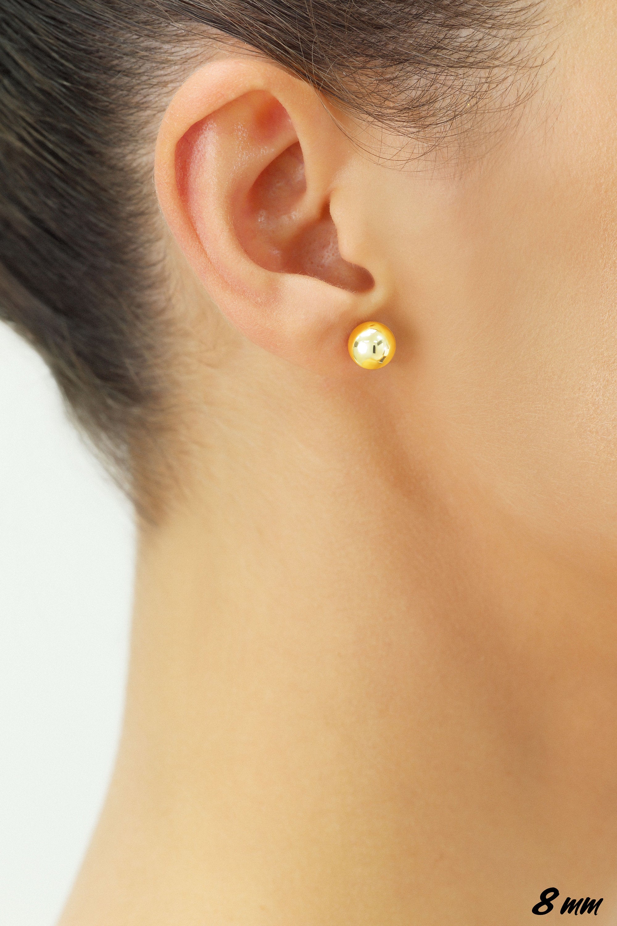 14K Yellow Gold Ball Stud Earrings. Silicone Covered Gold Push Backings (Unisex)