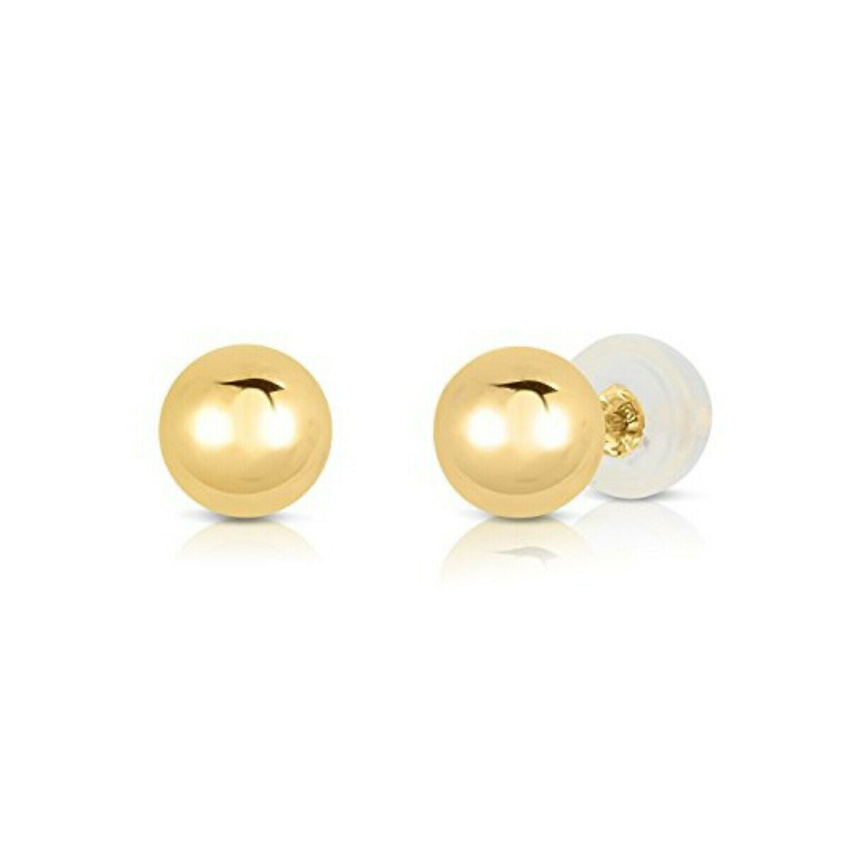 14K Yellow Gold Ball Stud Earrings. Silicone Covered Gold Push Backings (Unisex)