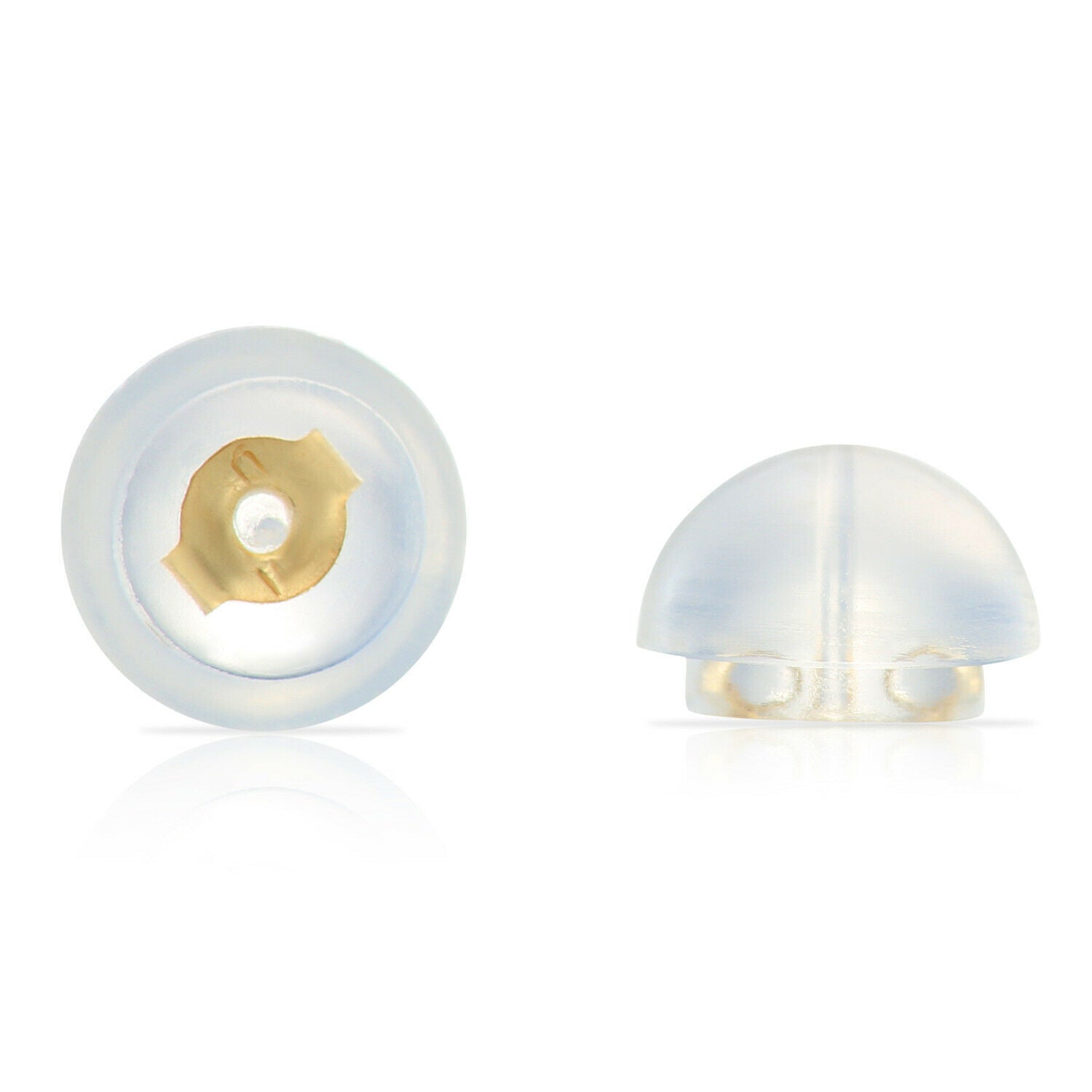 14K Yellow Gold Ball Stud Earrings. Silicone Covered Gold Push Backings (Unisex)