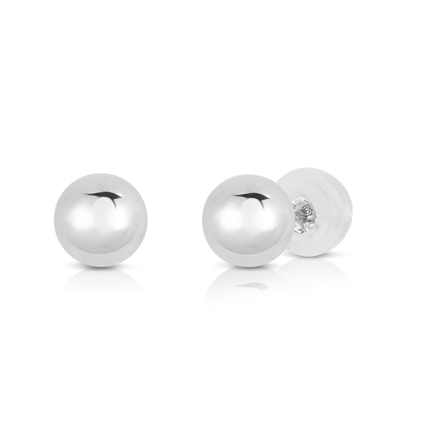 14K White Gold Ball Stud Earrings with Silicone Gold Pushbacks