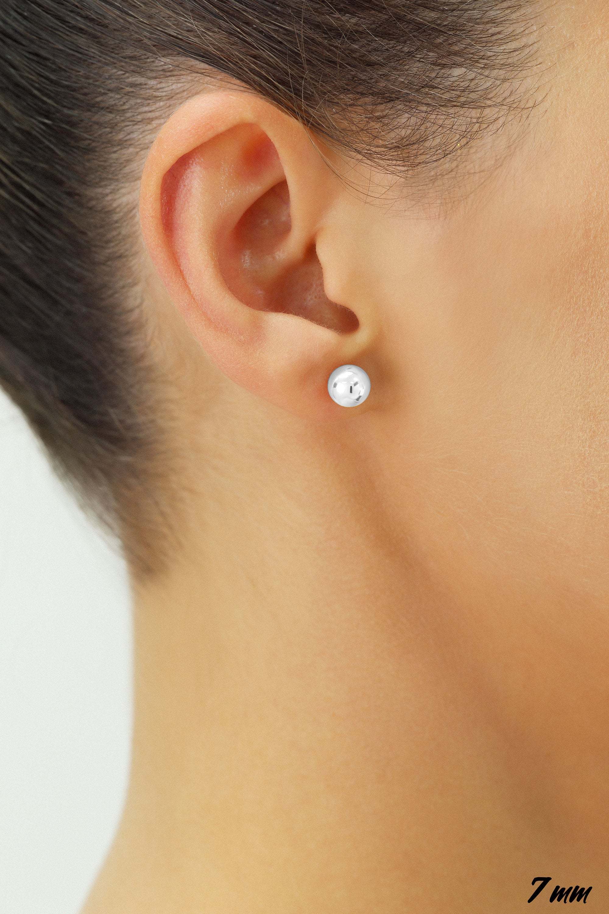 14K White Gold Ball Stud Earrings with Silicone Gold Pushbacks