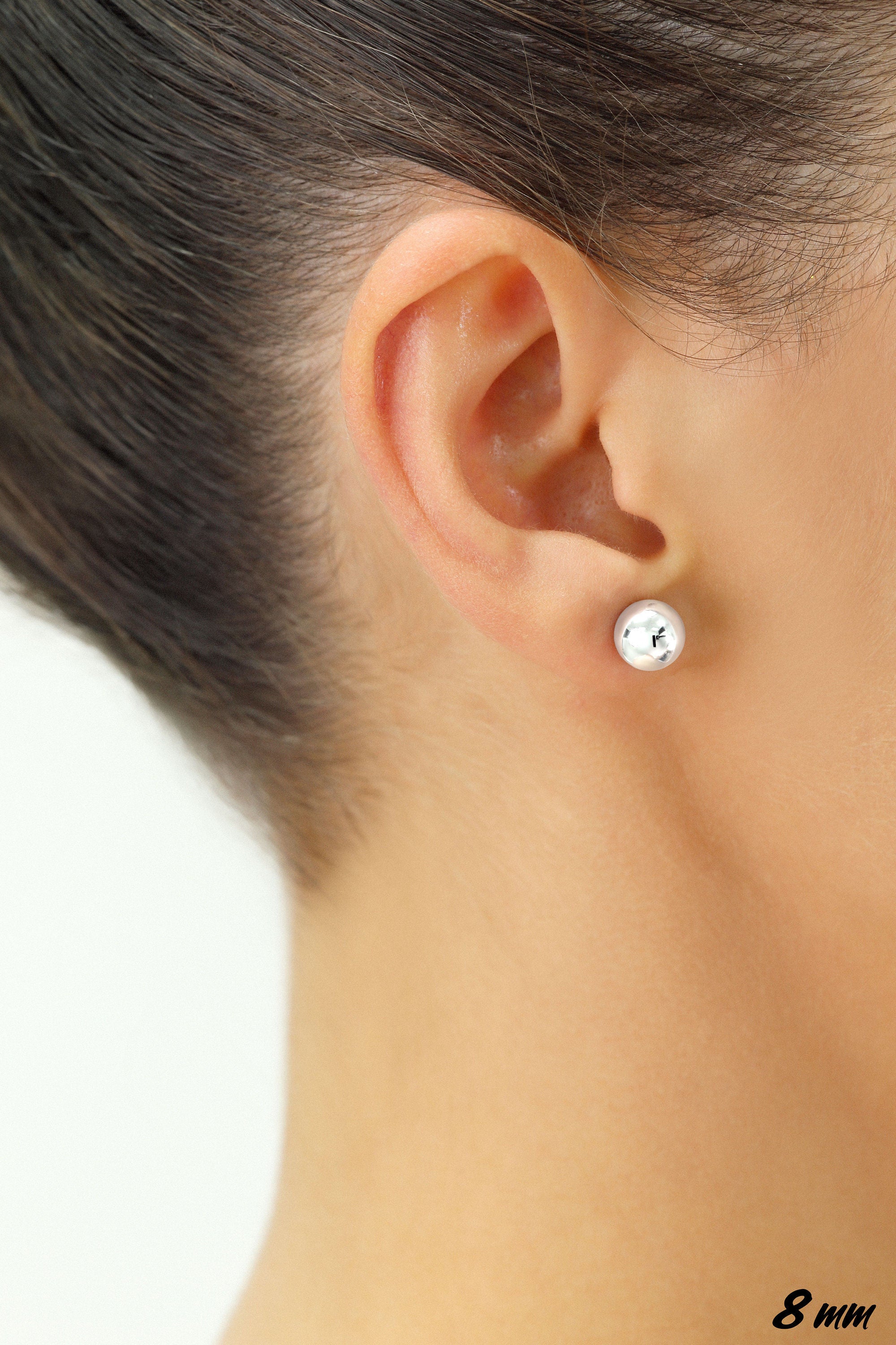 14K White Gold Ball Stud Earrings with Silicone Gold Pushbacks