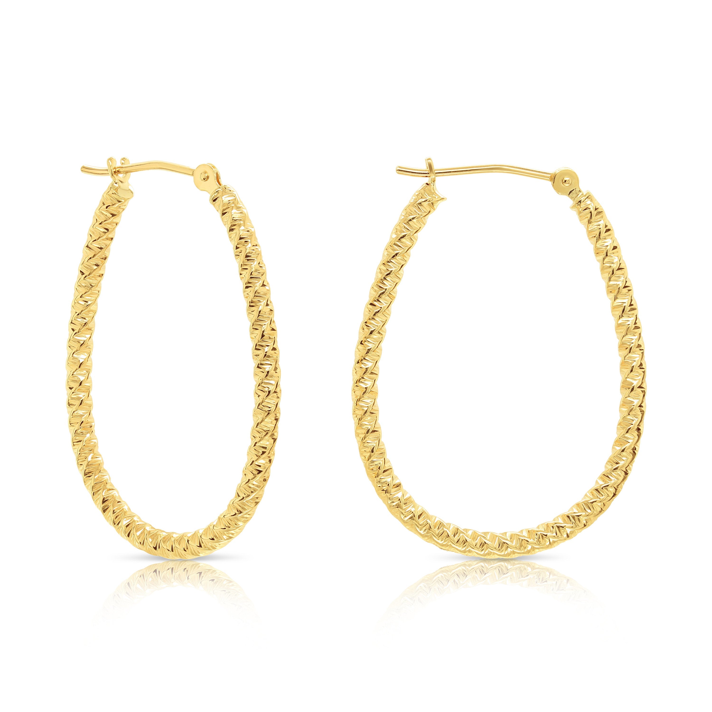 14k Yellow Gold Textured Hoop Earrings. The Twist Collection