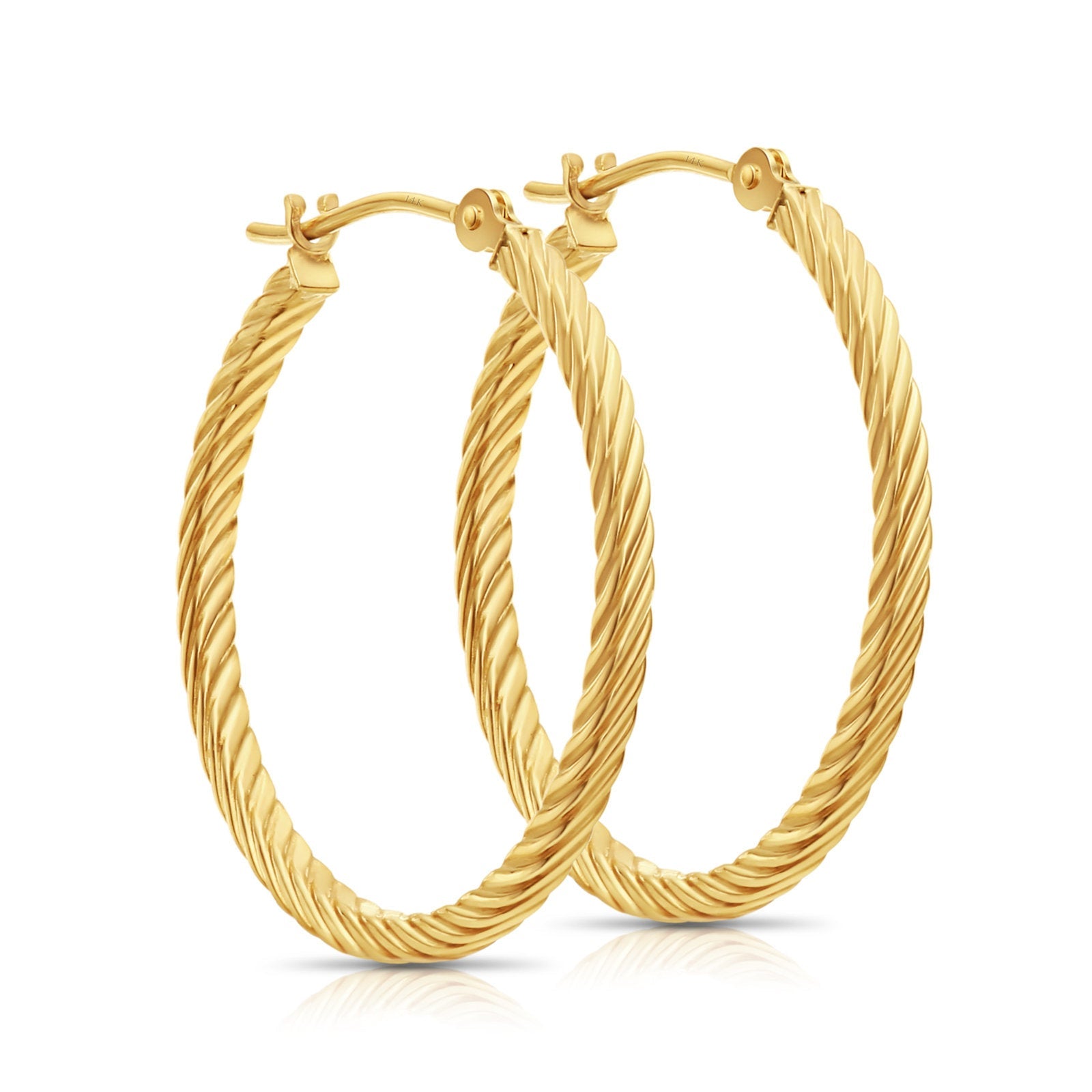 14K Yellow Gold Square Twist Hoop Earrings