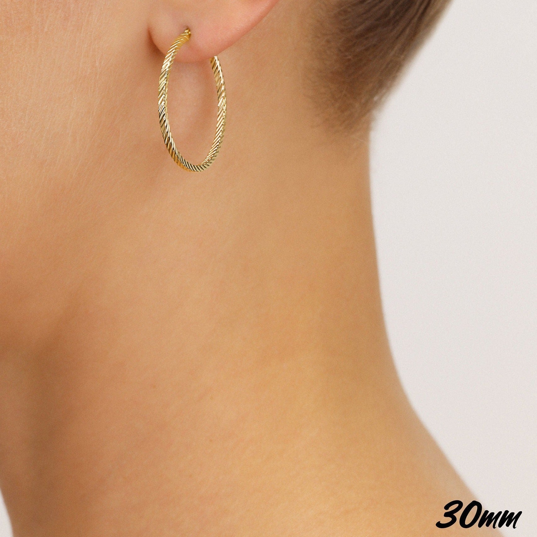 14K Yellow Gold Square Twist Hoop Earrings