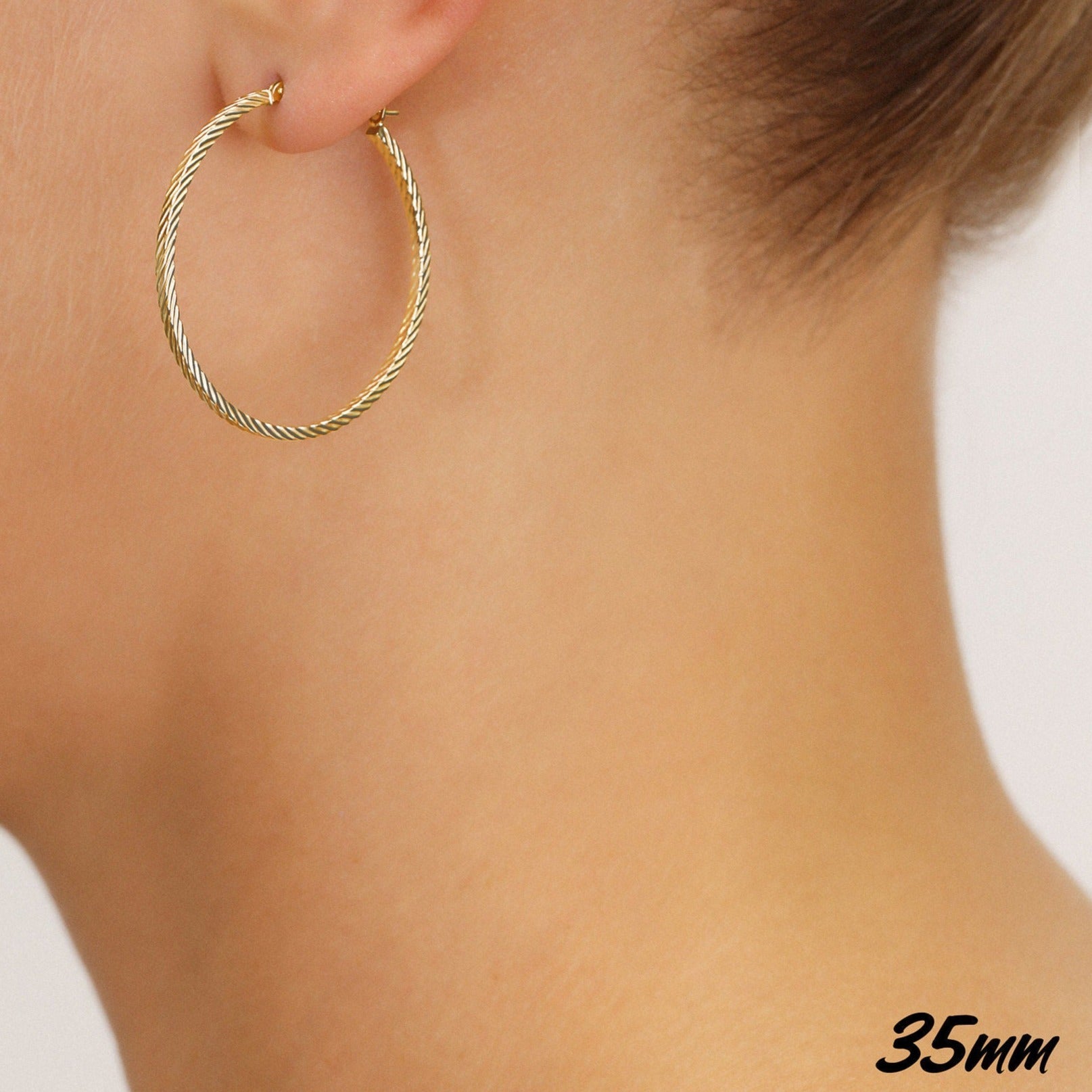 14K Yellow Gold Square Twist Hoop Earrings