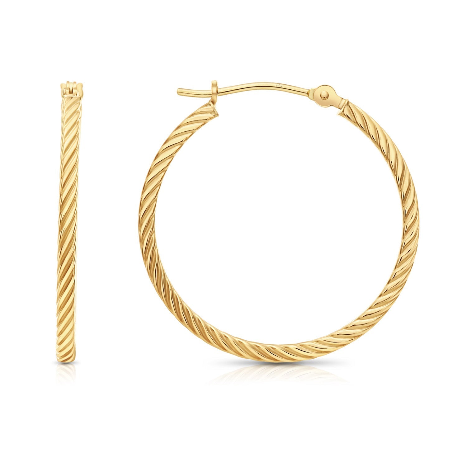 14K Yellow Gold Square Twist Hoop Earrings