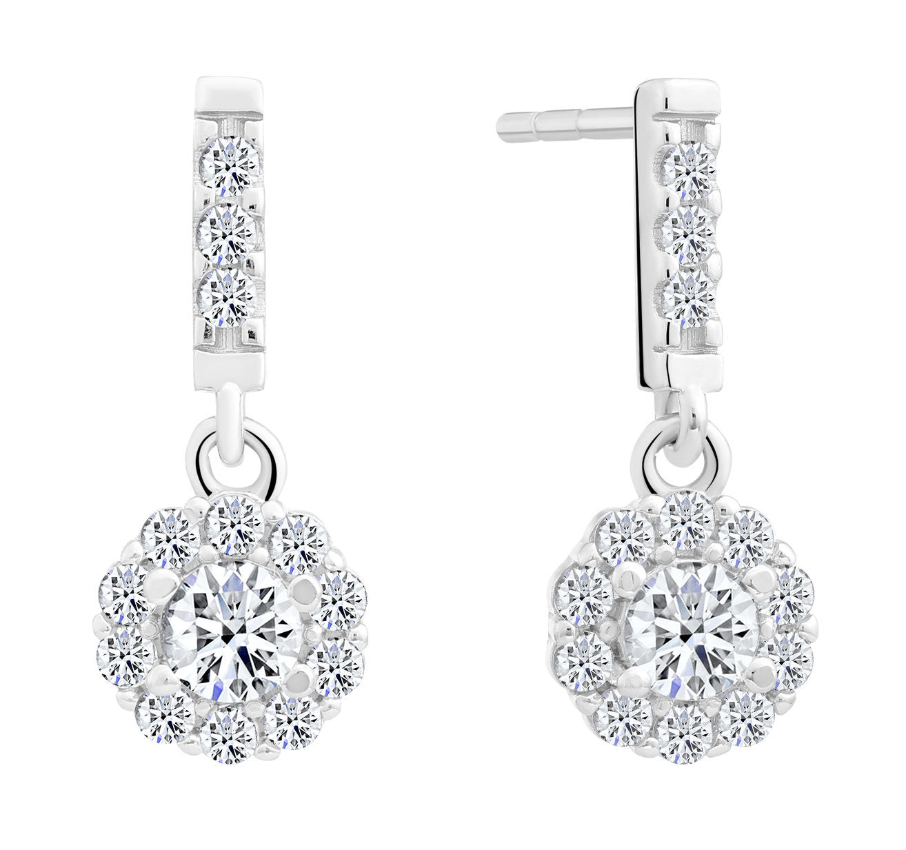 CZ Dangle Flower Earrings in Sterling Silver