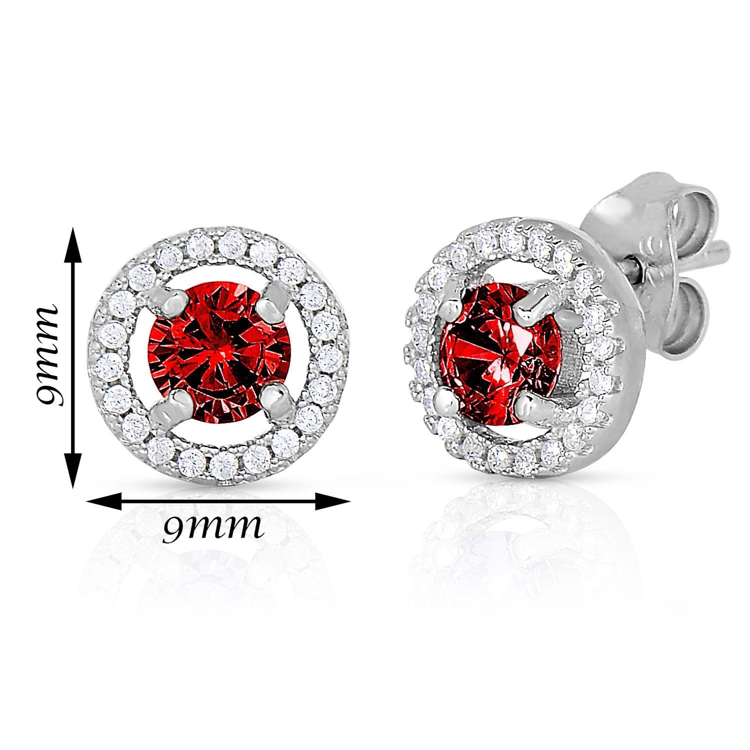 CZ Birthstone Halo Stud Earrings - Available in all 12 colors in Sterling Silver