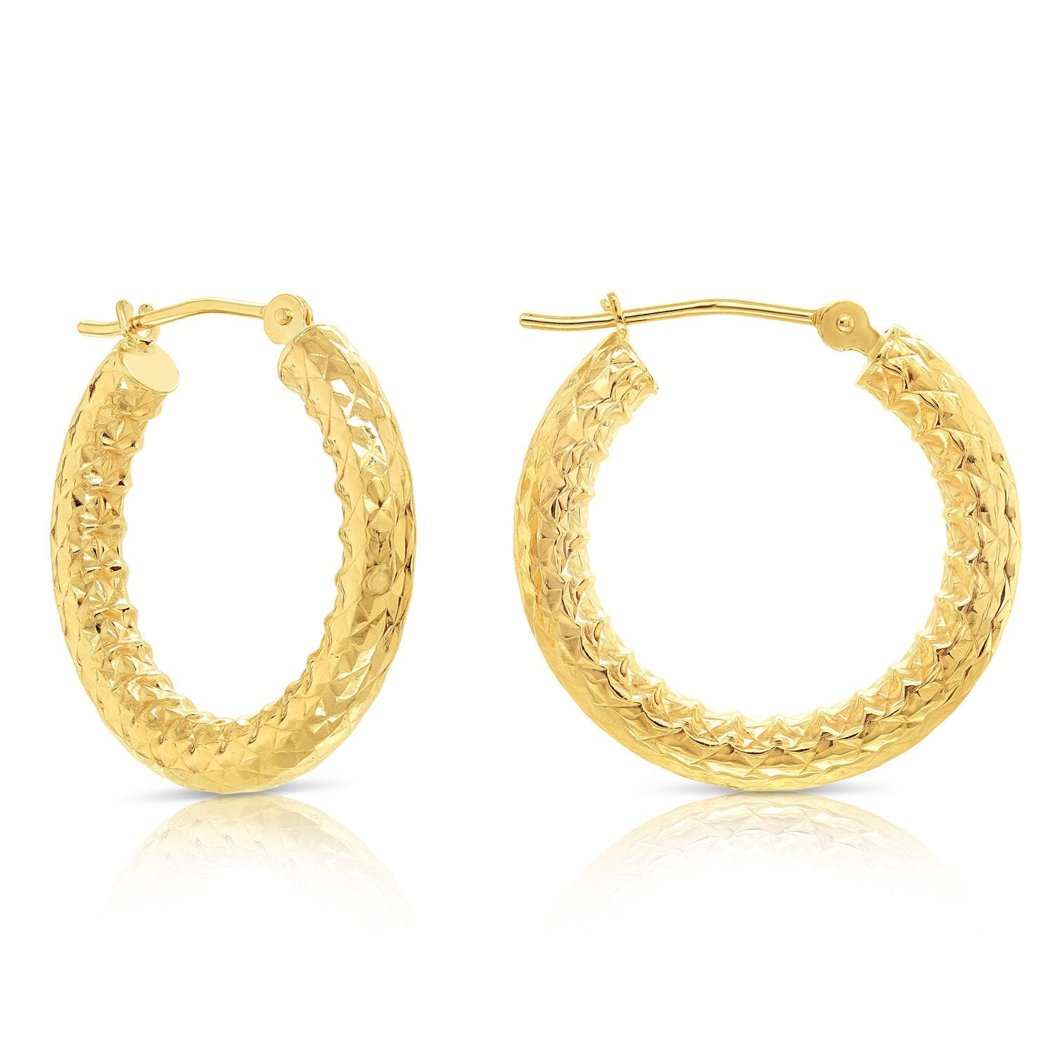 14k Yellow Gold Textured Hoop Earrings. The Alligator Collection