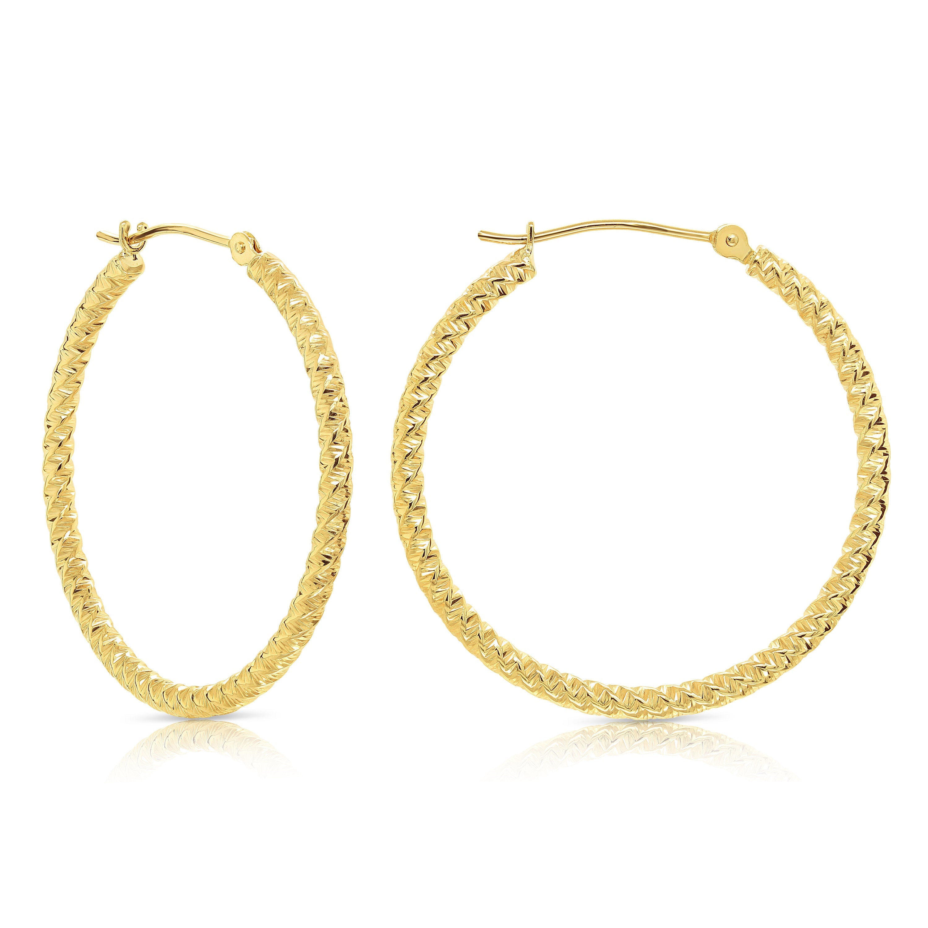 14k Yellow Gold Textured Hoop Earrings. The Twist Collection