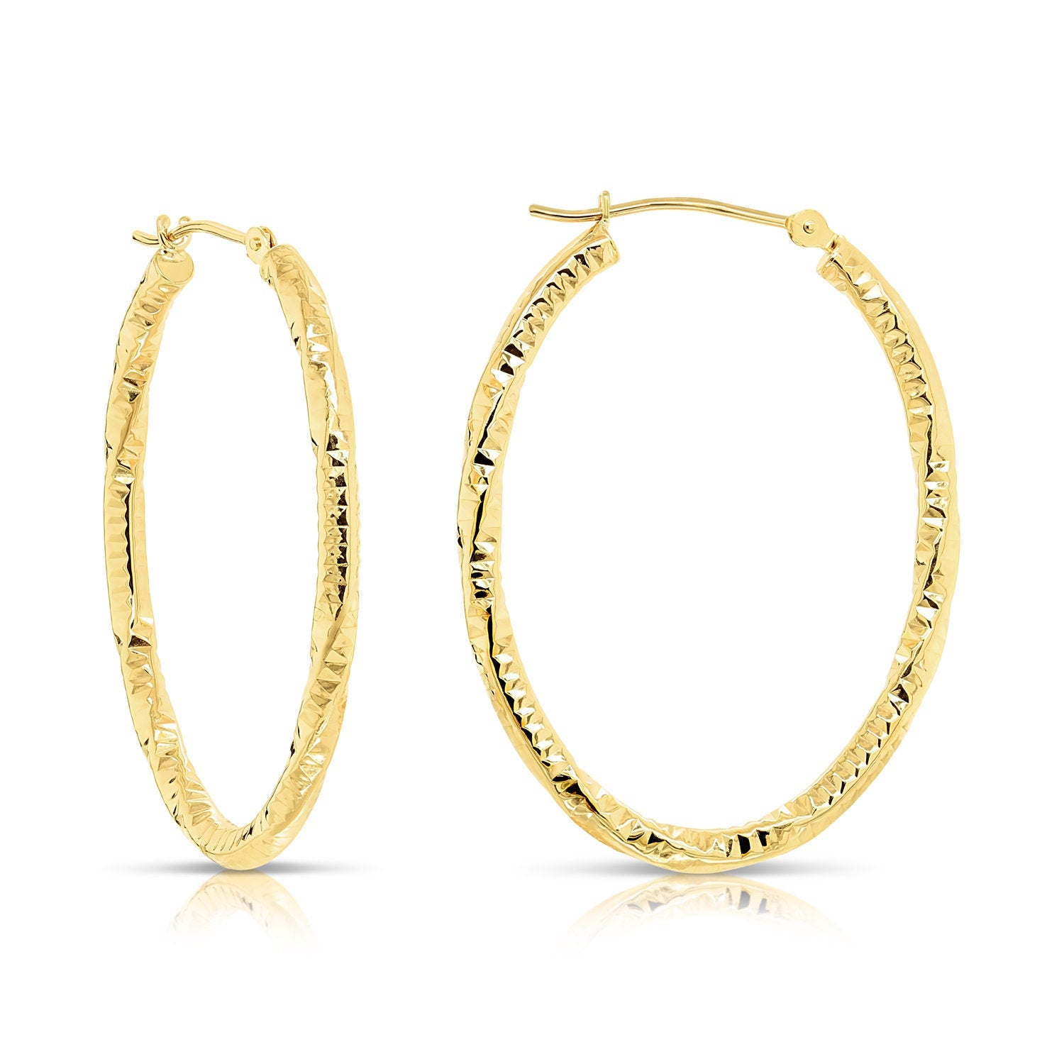 14k Yellow Gold Textured Hoop Earrings. The Spiral Collection