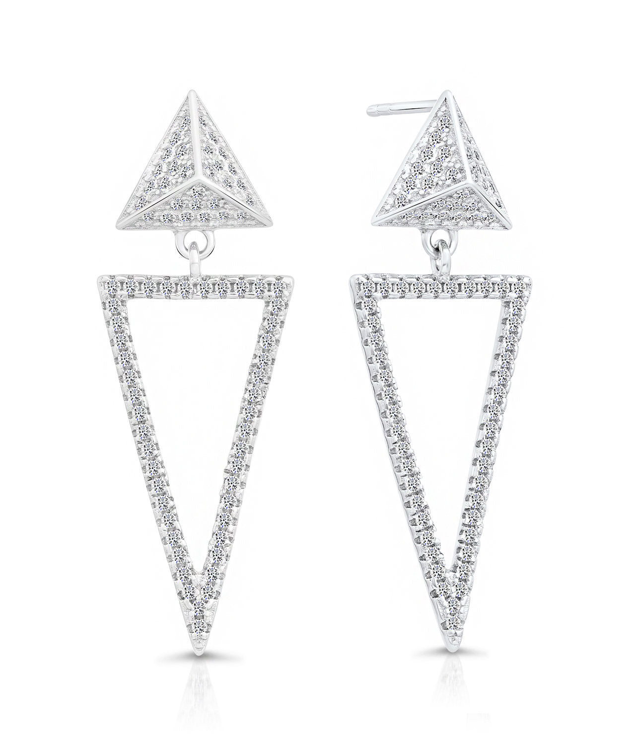 CZ Double Triangle Dangle Studs in Sterling Silver