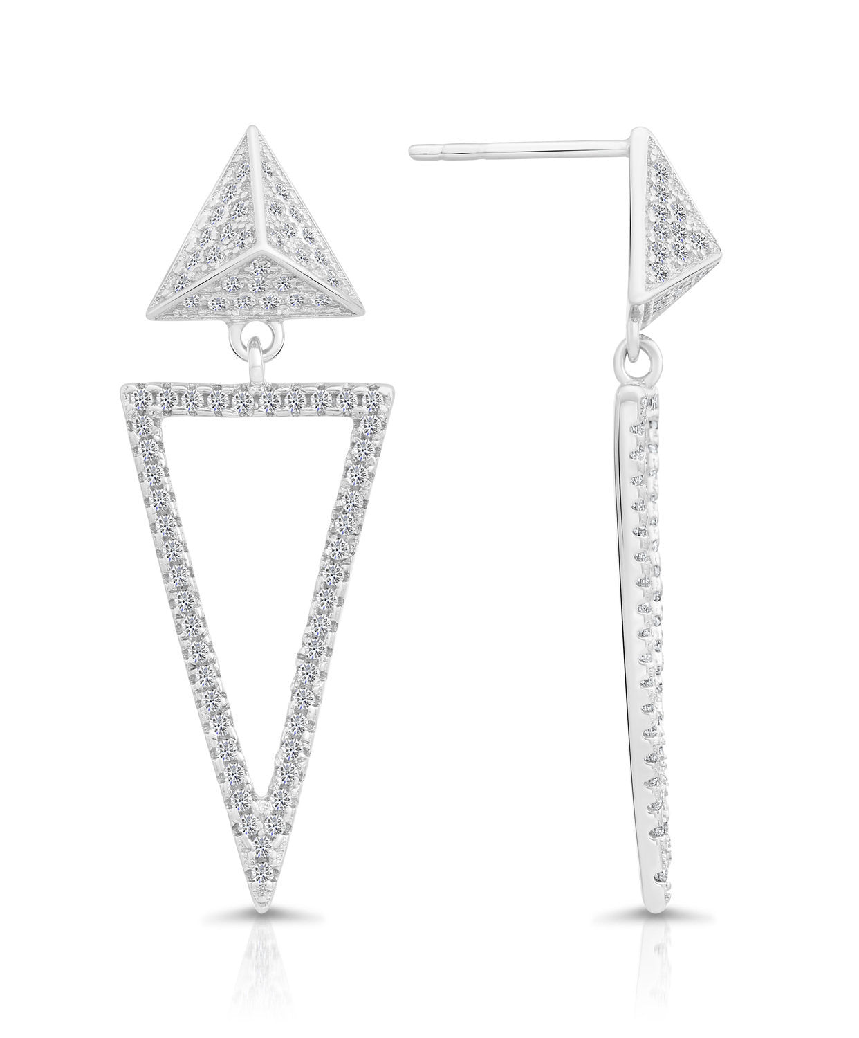 CZ Double Triangle Dangle Studs in Sterling Silver