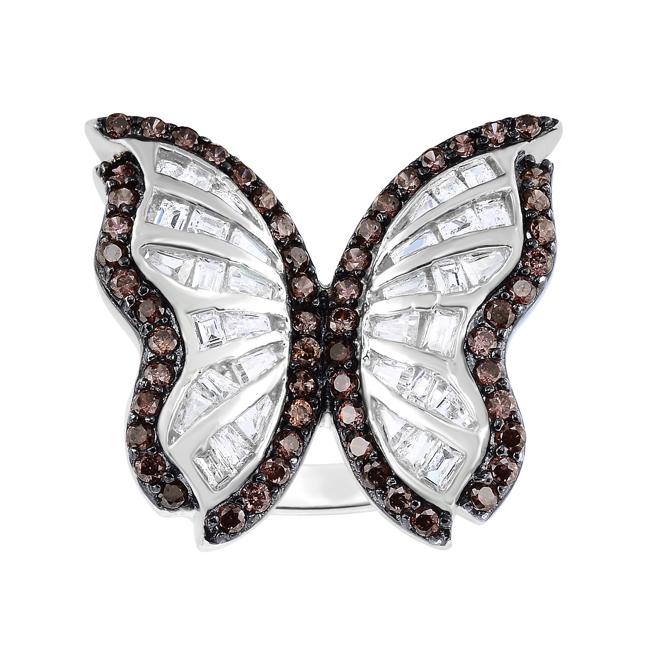 CZ Butterfly Cocktail Ring. Chocolate Stones in Sterling Silver