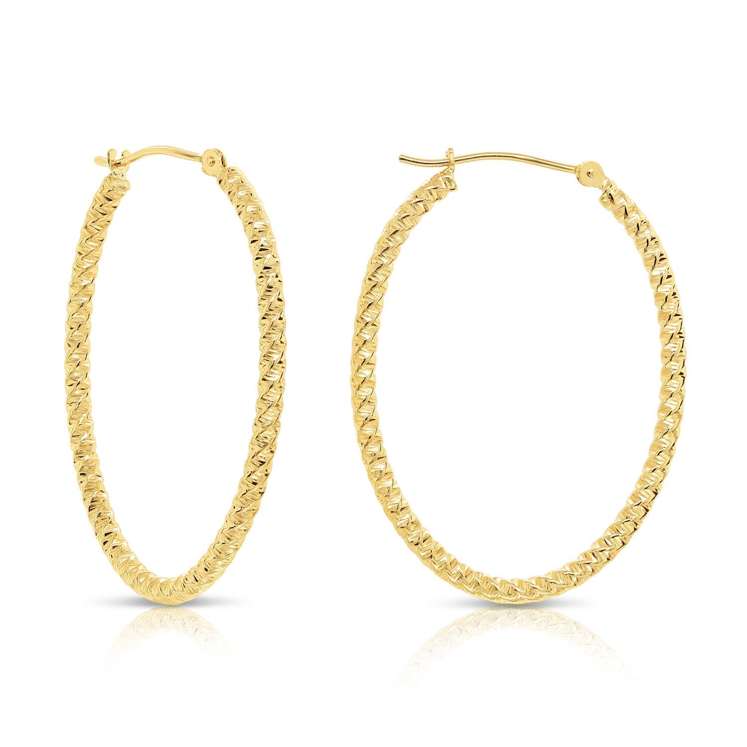 14k Yellow Gold Textured Hoop Earrings. The Twist Collection