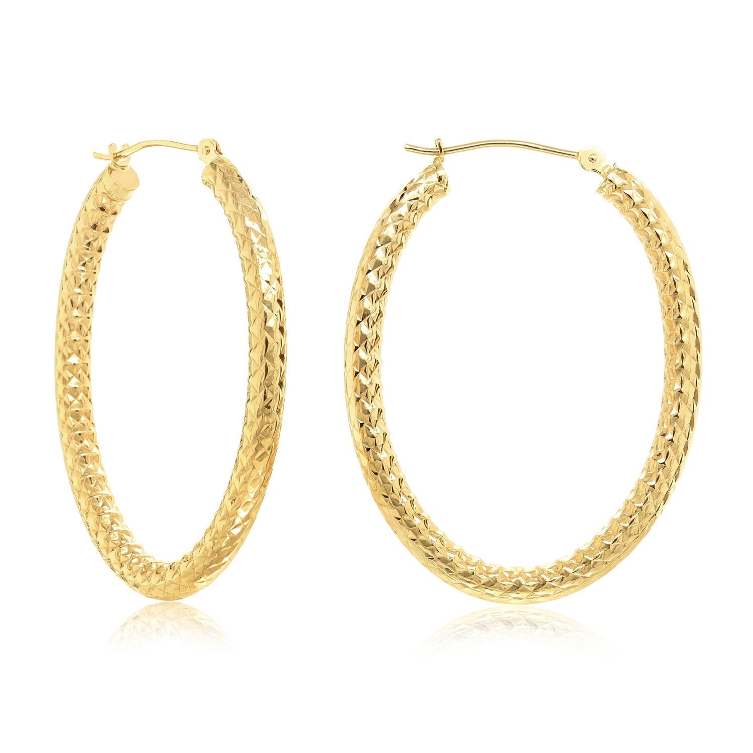 14k Yellow Gold Textured Hoop Earrings. The Alligator Collection