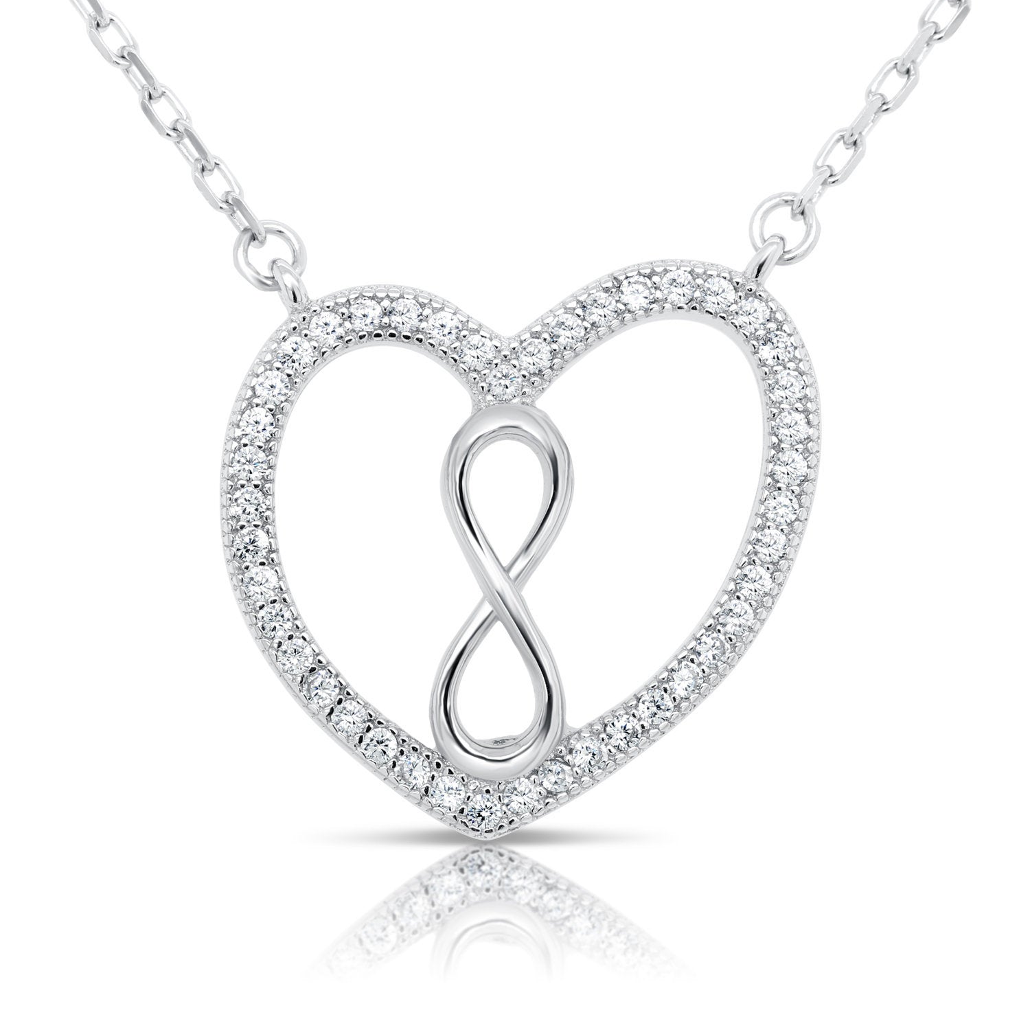 CZ Infinity Heart Charm Necklace in Sterling Silver