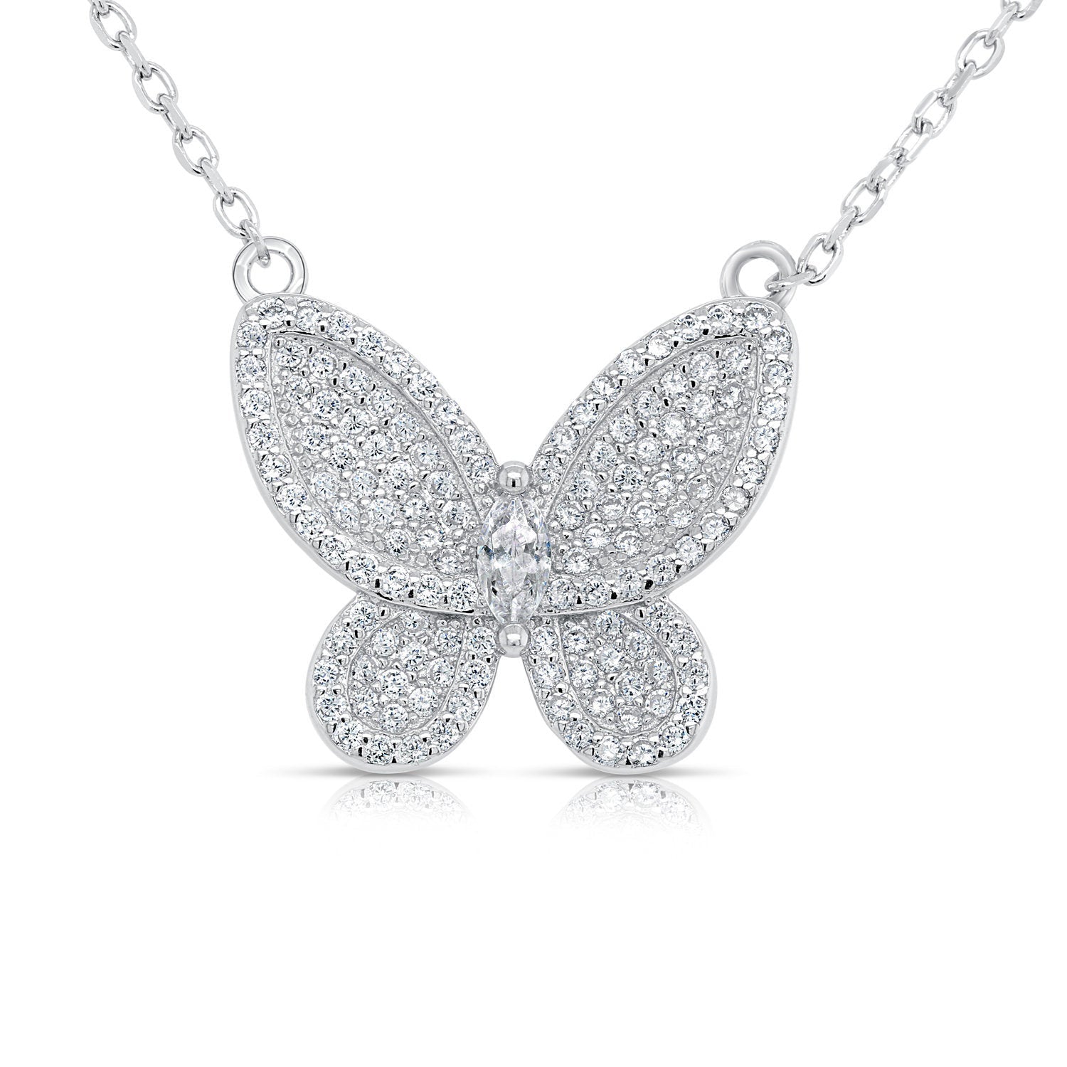 CZ Butterfly Necklace. Adjustable in Sterling Silver