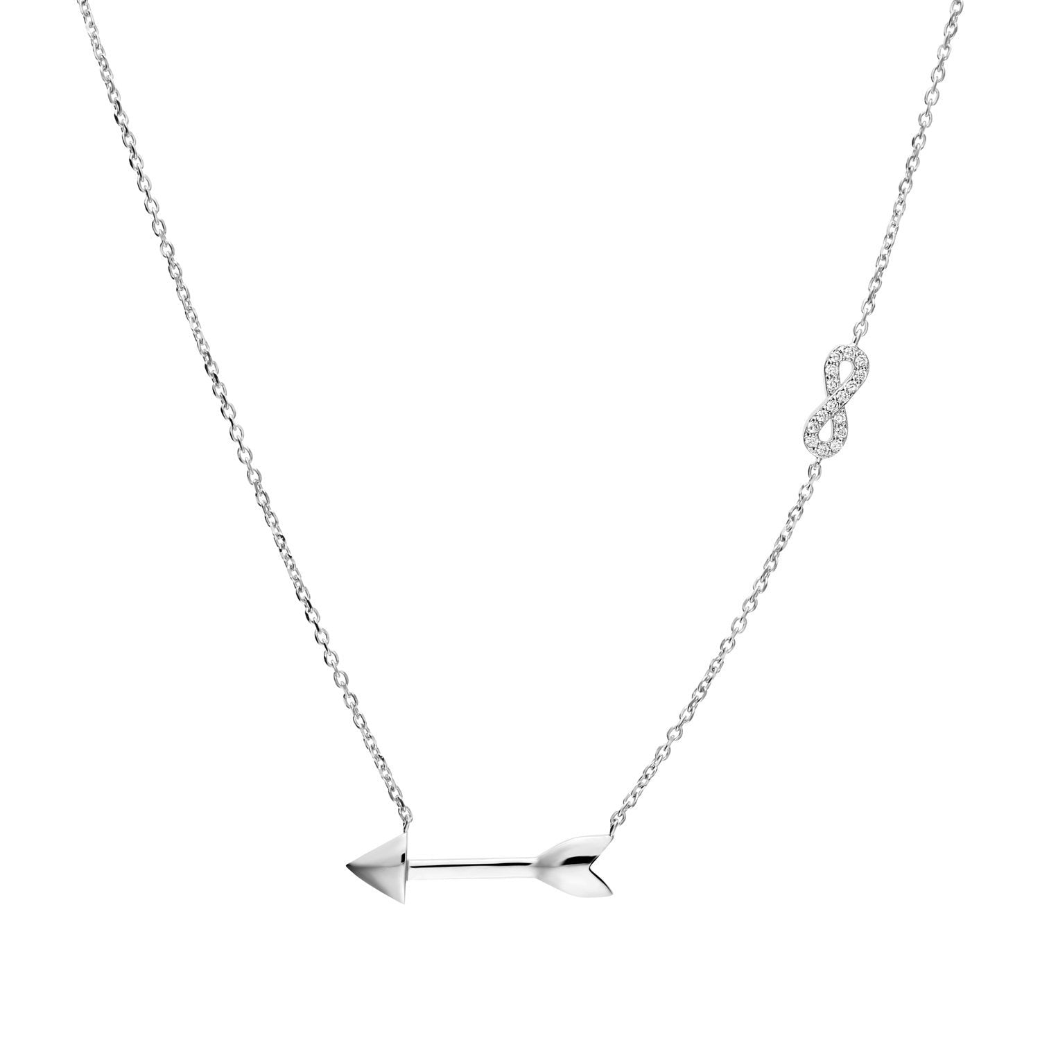 CZ Infinity and Arrow Necklace with Cubic Zirconia Stones in Sterling Silver