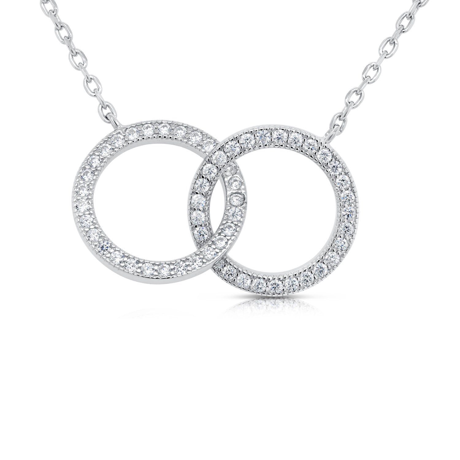 CZ Double Ring Necklace. 18 Inch in Sterling Silver