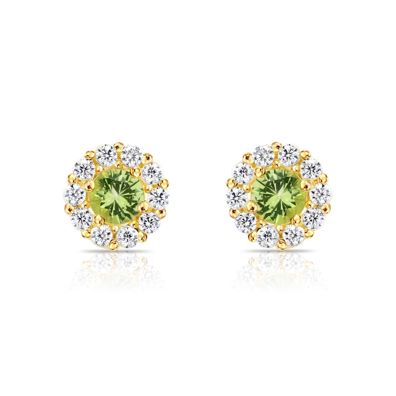 14k Yellow Gold Birthstone Halo Stud Earrings. With Secure Screw-On Backs. Available in 12 Colors