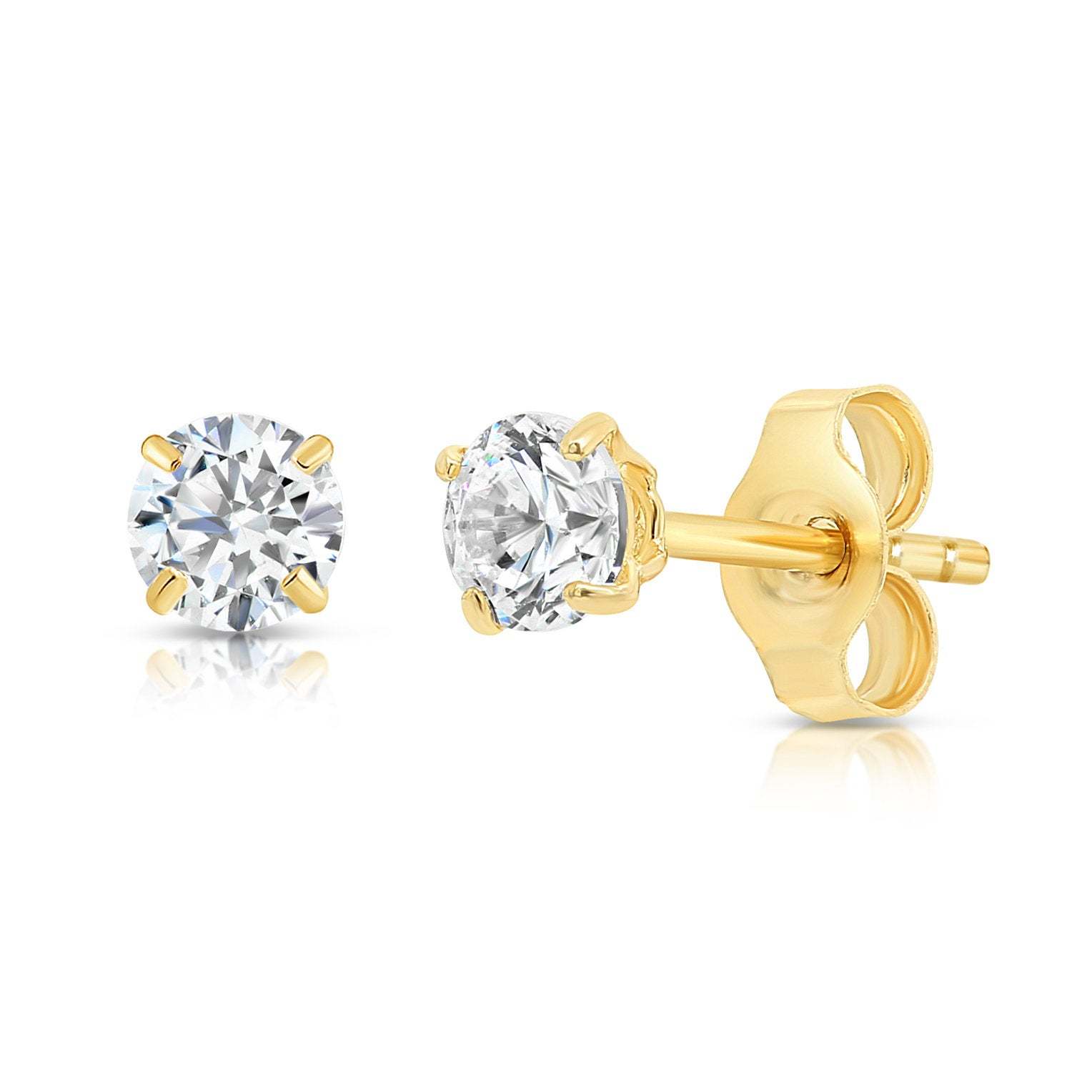 14k Yellow Gold Birthstone Solitaire Stud Earrings. 3mm. Available in 12 Colors