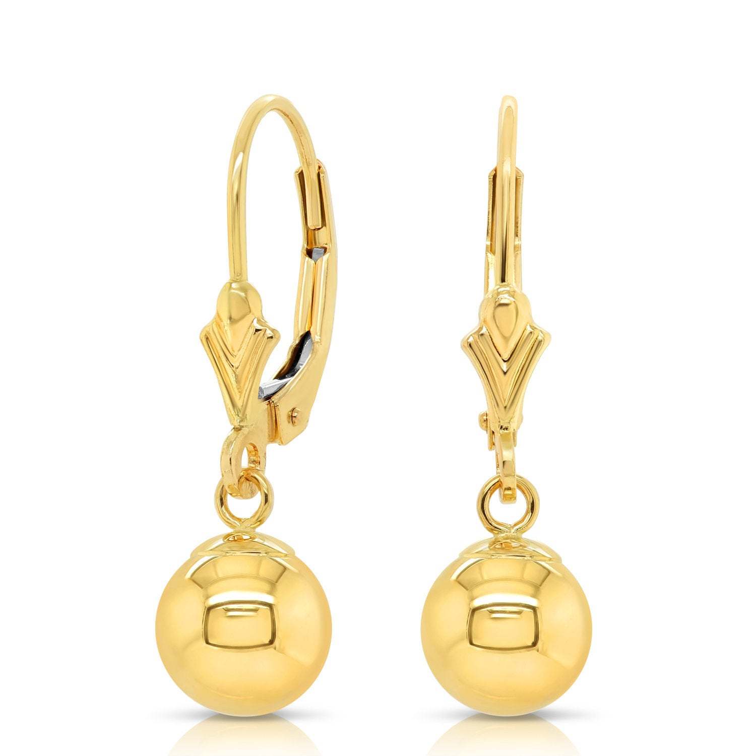 14K Yellow Gold French-back Ball Dangle Earrings