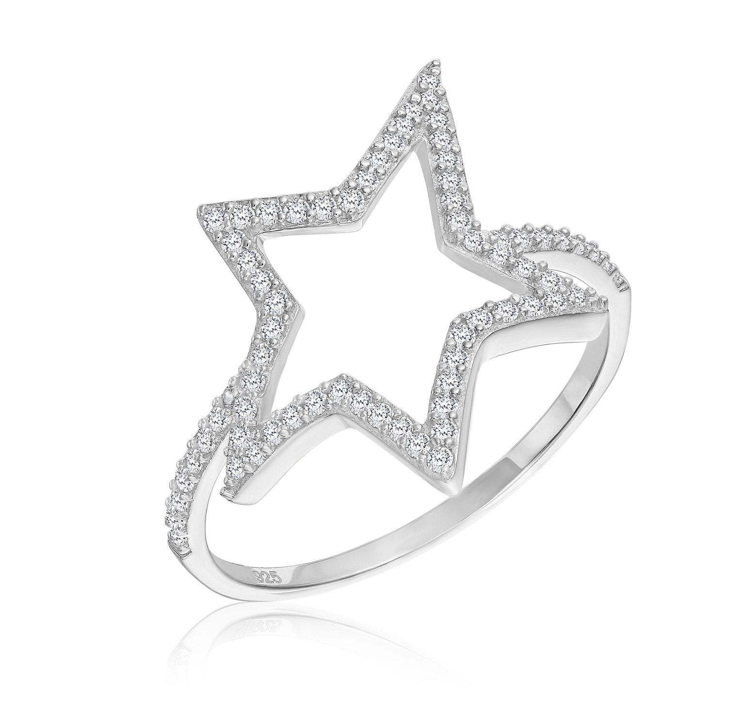 CZ Open Star Shape Ring in