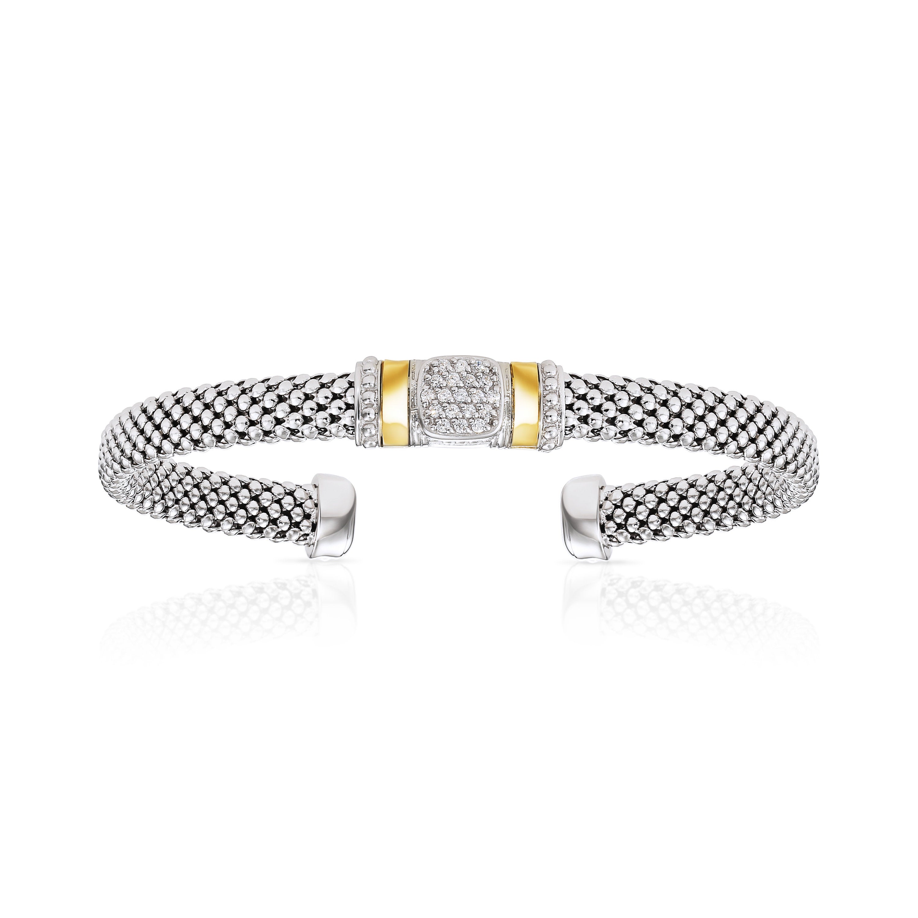 CZ Italian Cuff Bracelet with Gold Accents in Sterling Silver