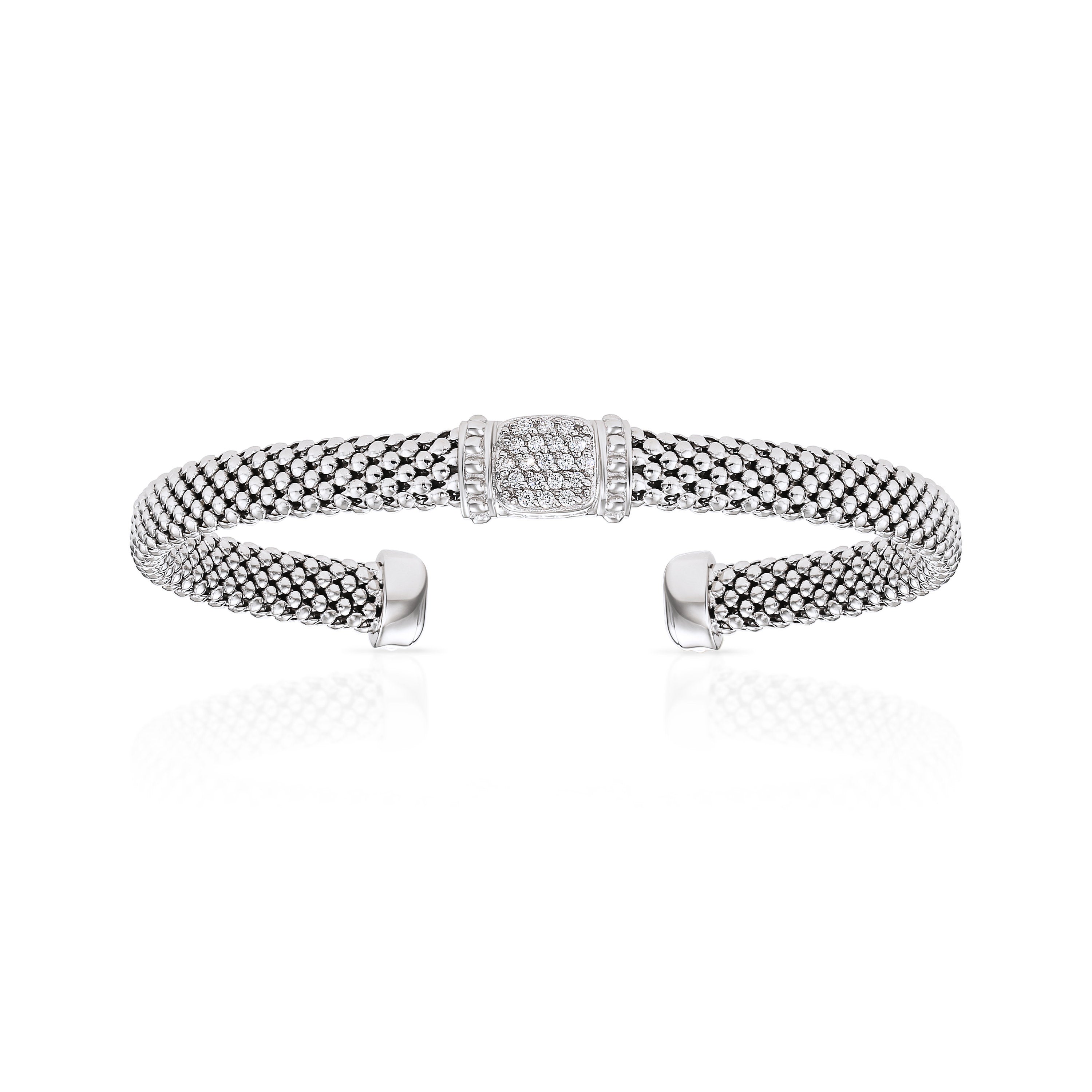 CZ Italian Cuff Bracelet with Royal Square in Sterling Silver