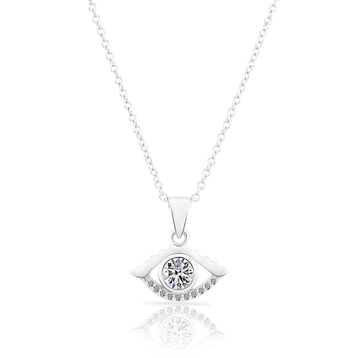 CZ Evil Eye Charm Necklace in Sterling Silver