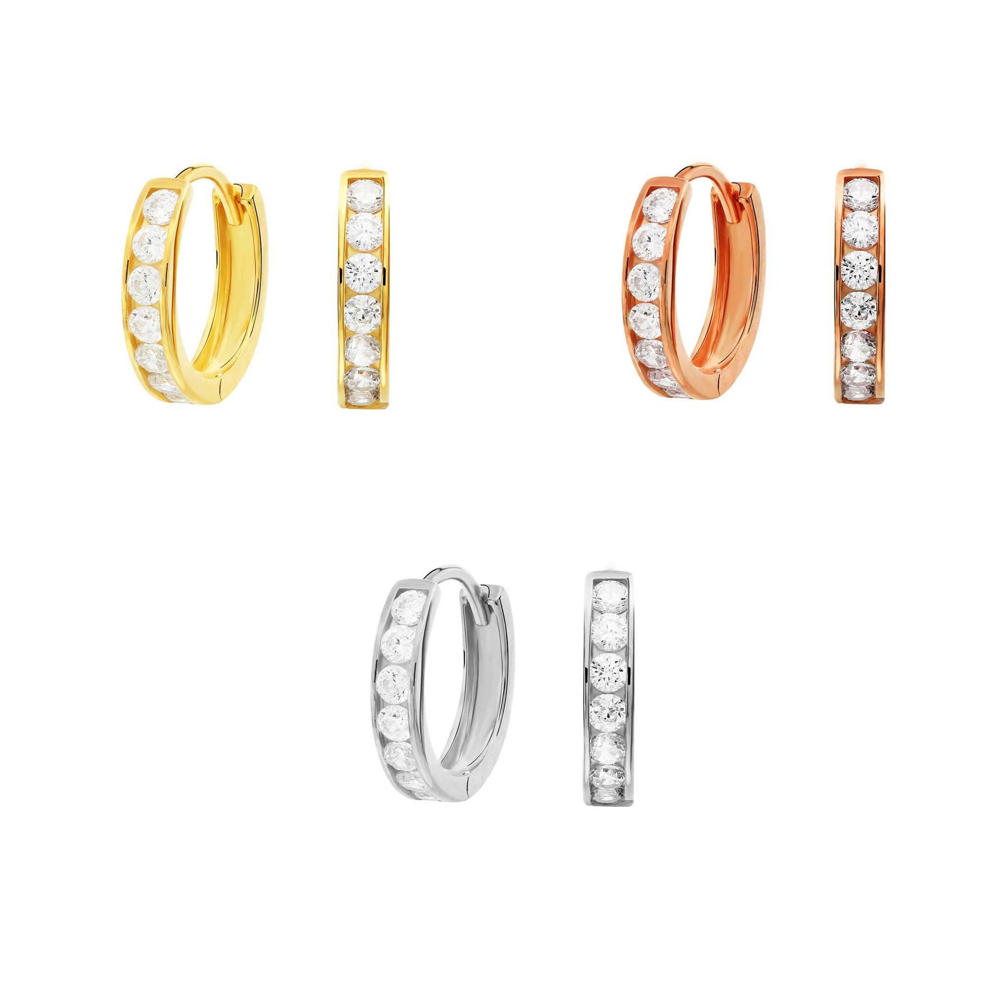 CZ Small Huggie Hoop Earrings. Gold Plated in