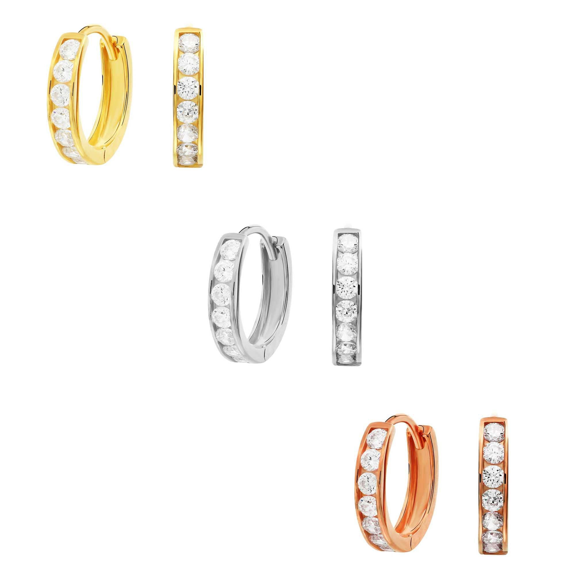 CZ Small Huggie Hoop Earrings. Gold Plated in