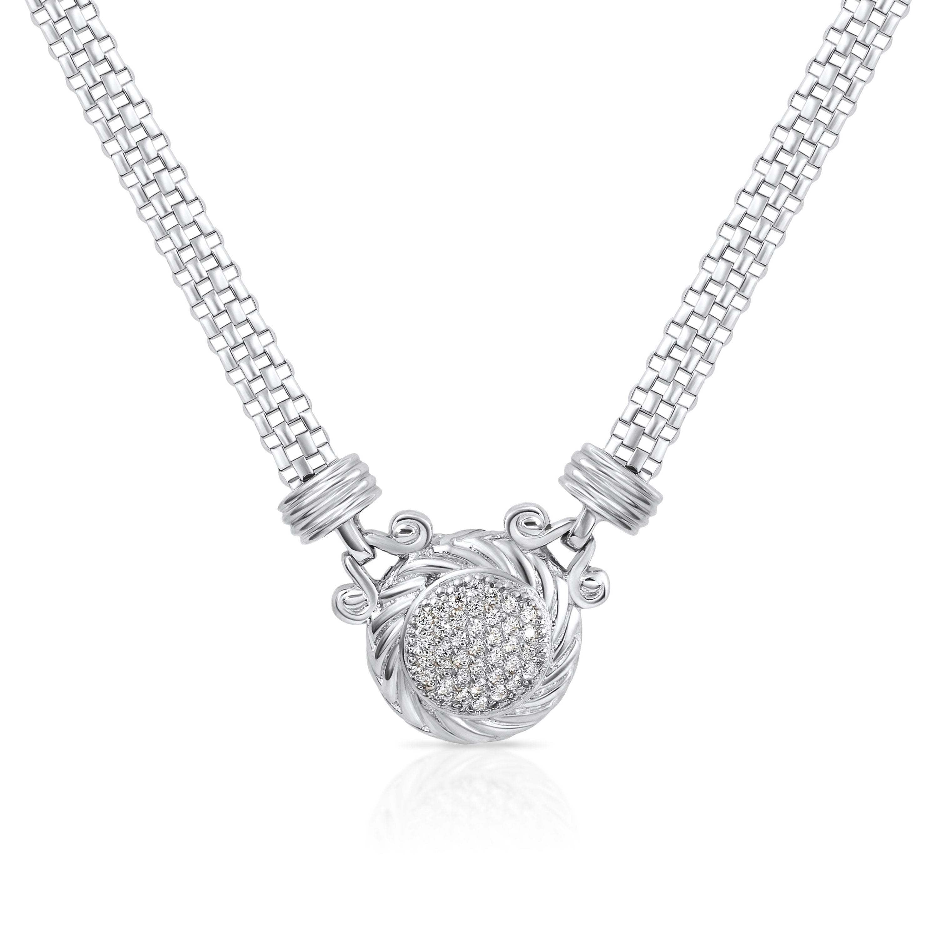 CZ Round Italian Necklace with Secure Lobster Lock in Sterling Silver