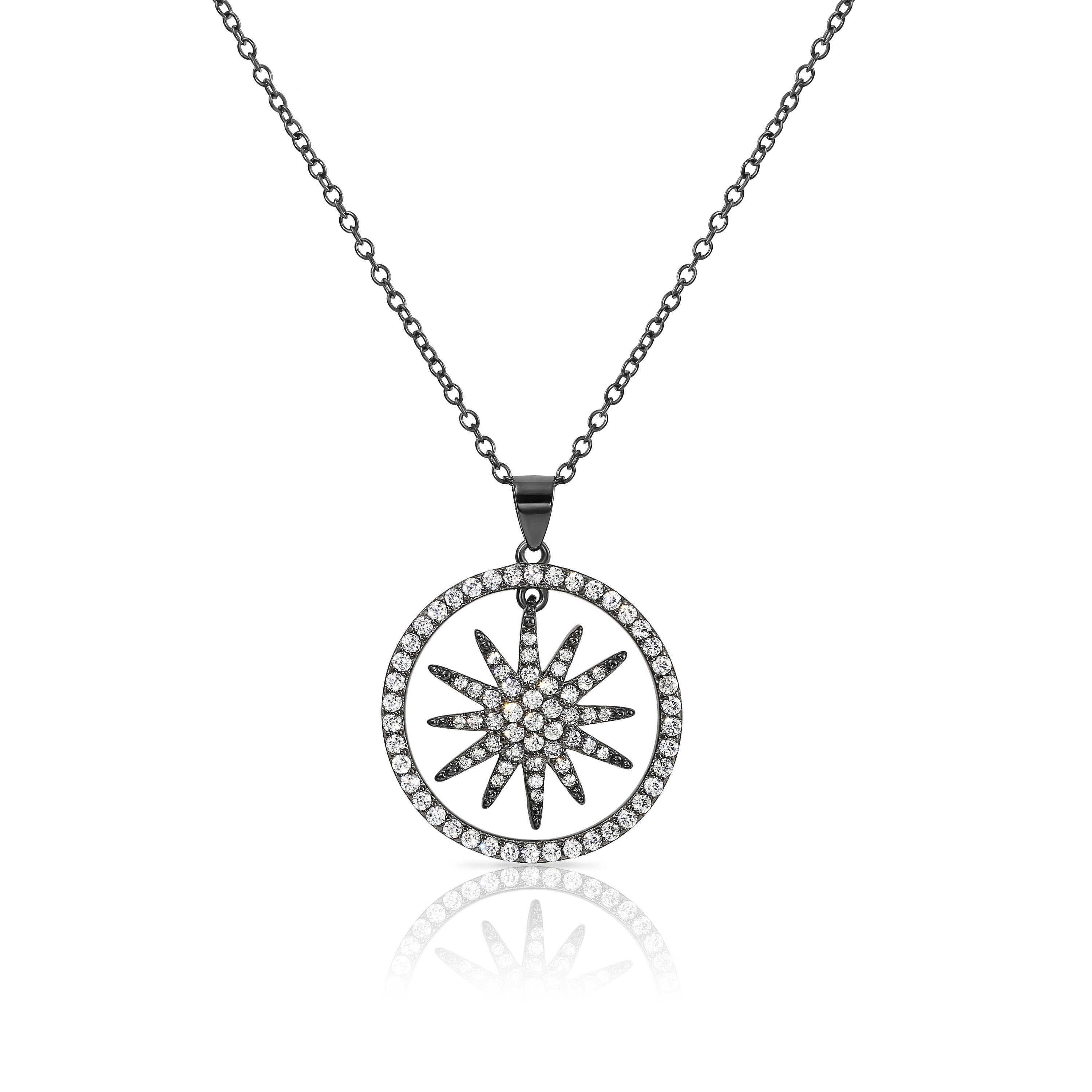 CZ Shining Star Charm Necklace in Sterling Silver