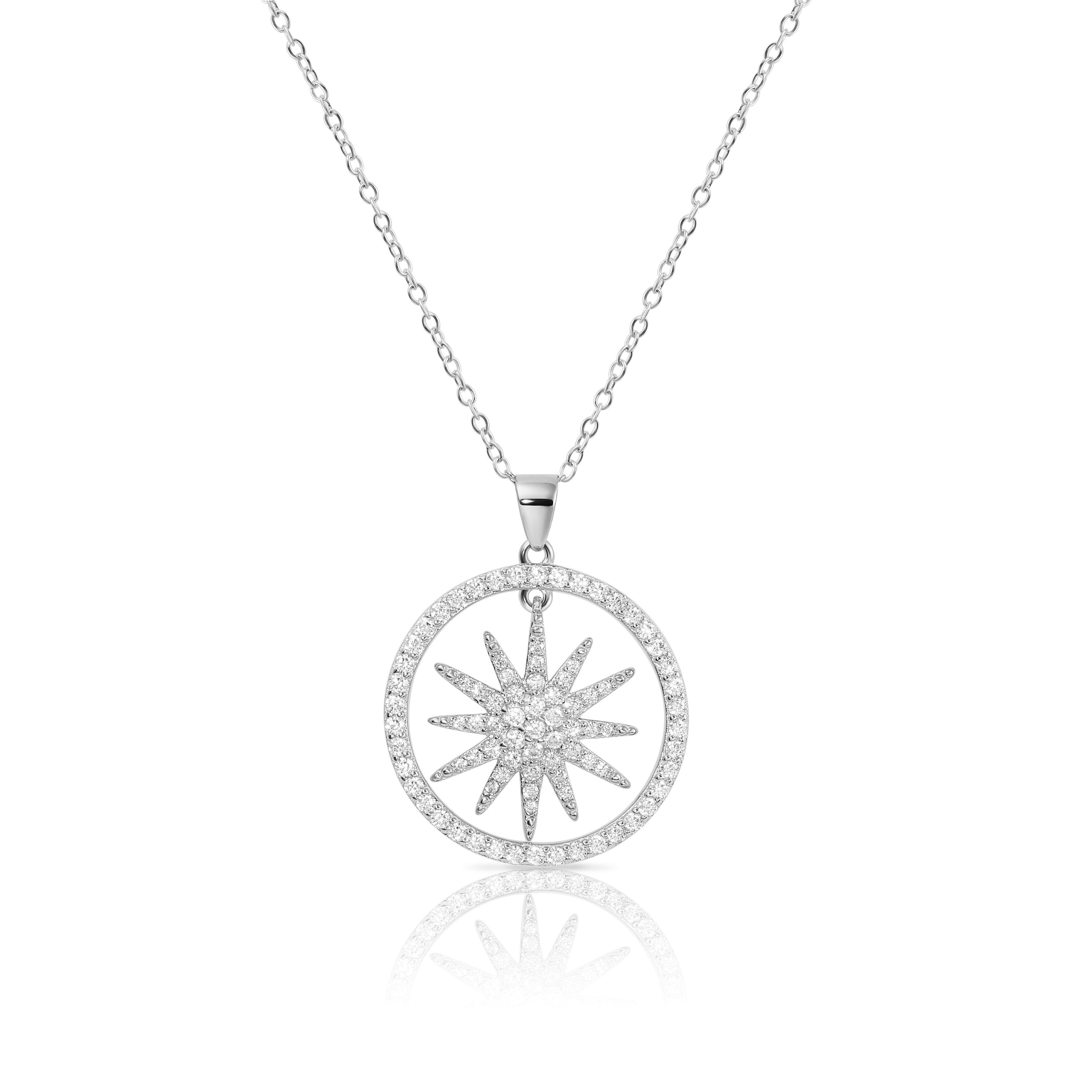 CZ Shining Star Charm Necklace in Sterling Silver