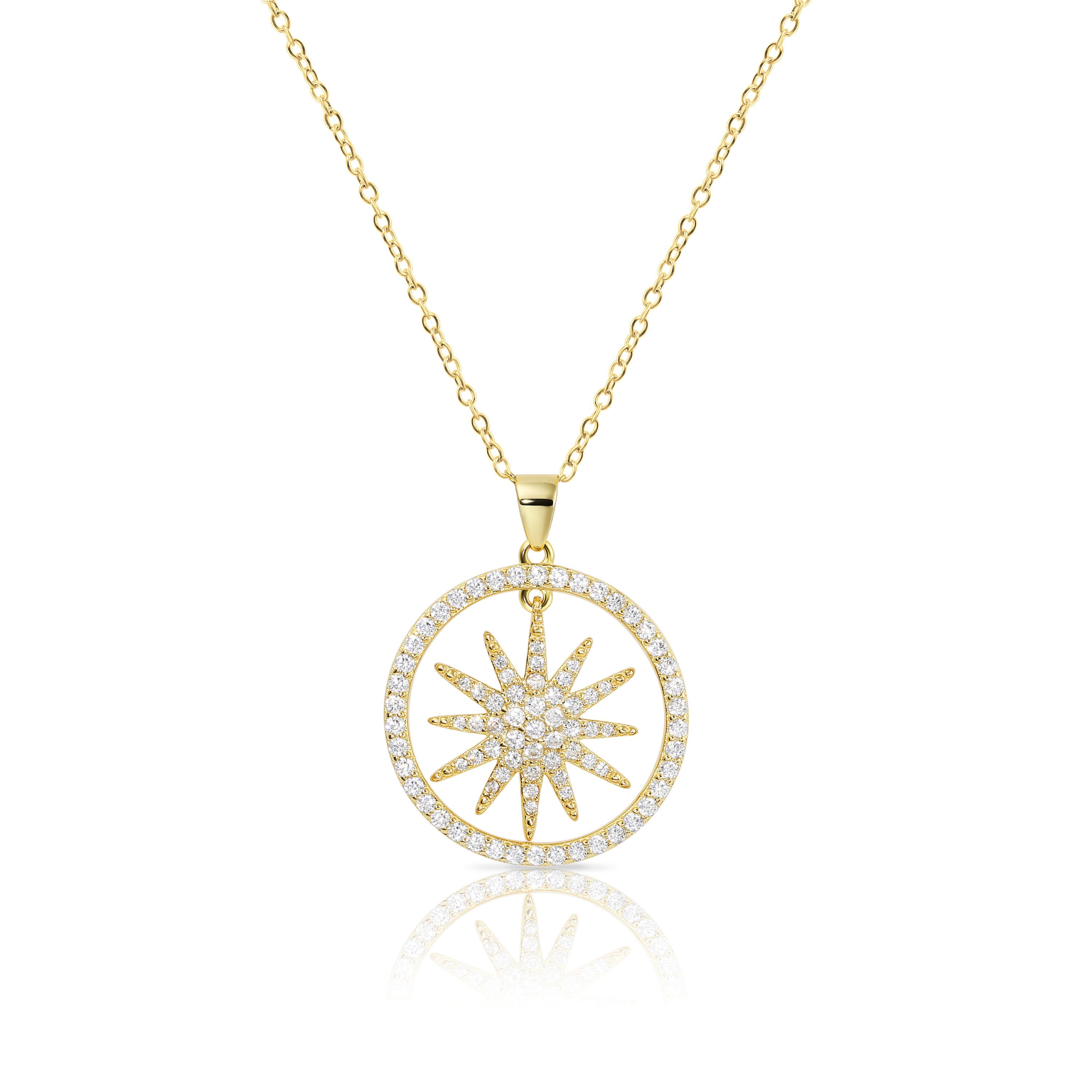 CZ Shining Star Charm Necklace in Sterling Silver