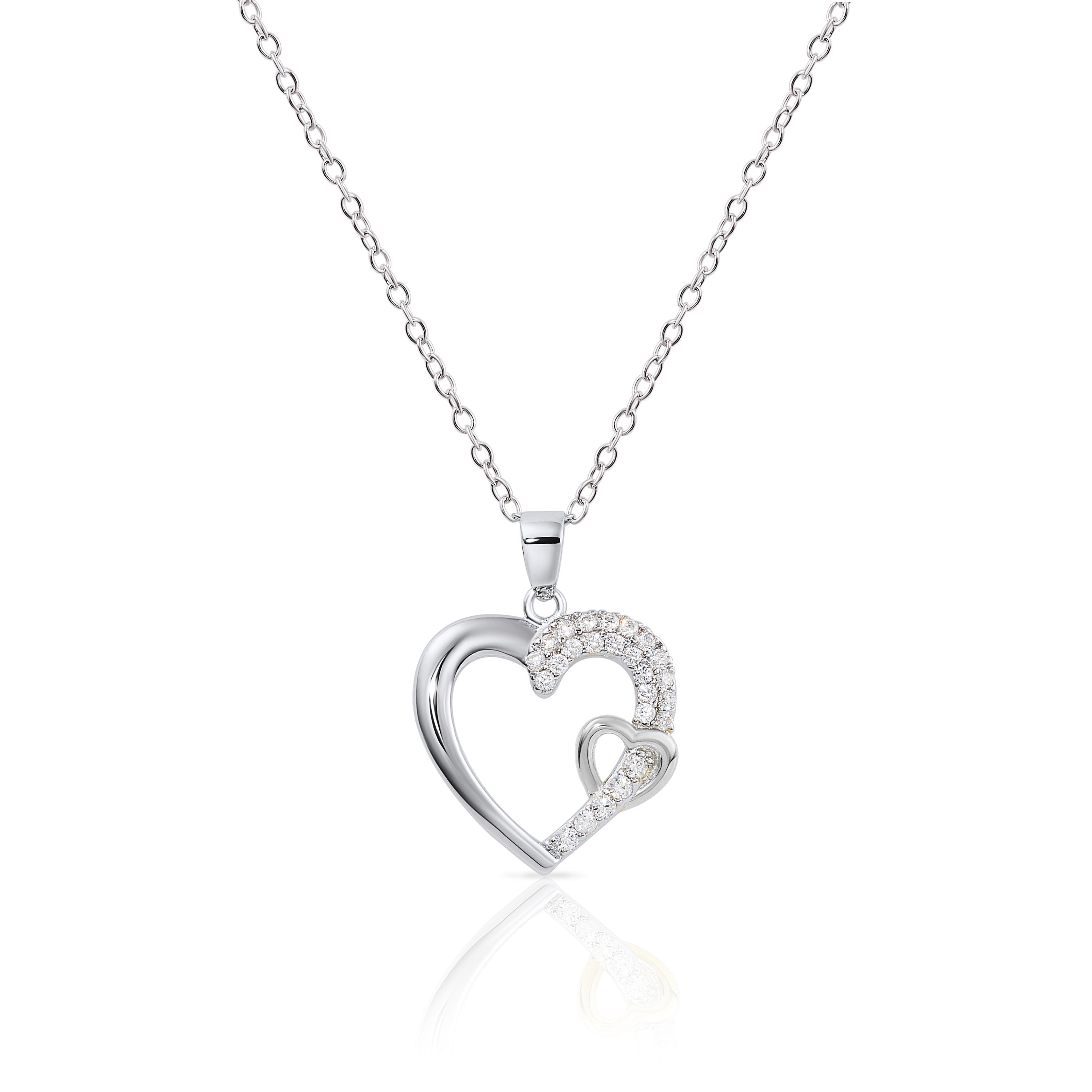 CZ Heart Charm Necklace. Gold-tone. Adjustable in Sterling Silver