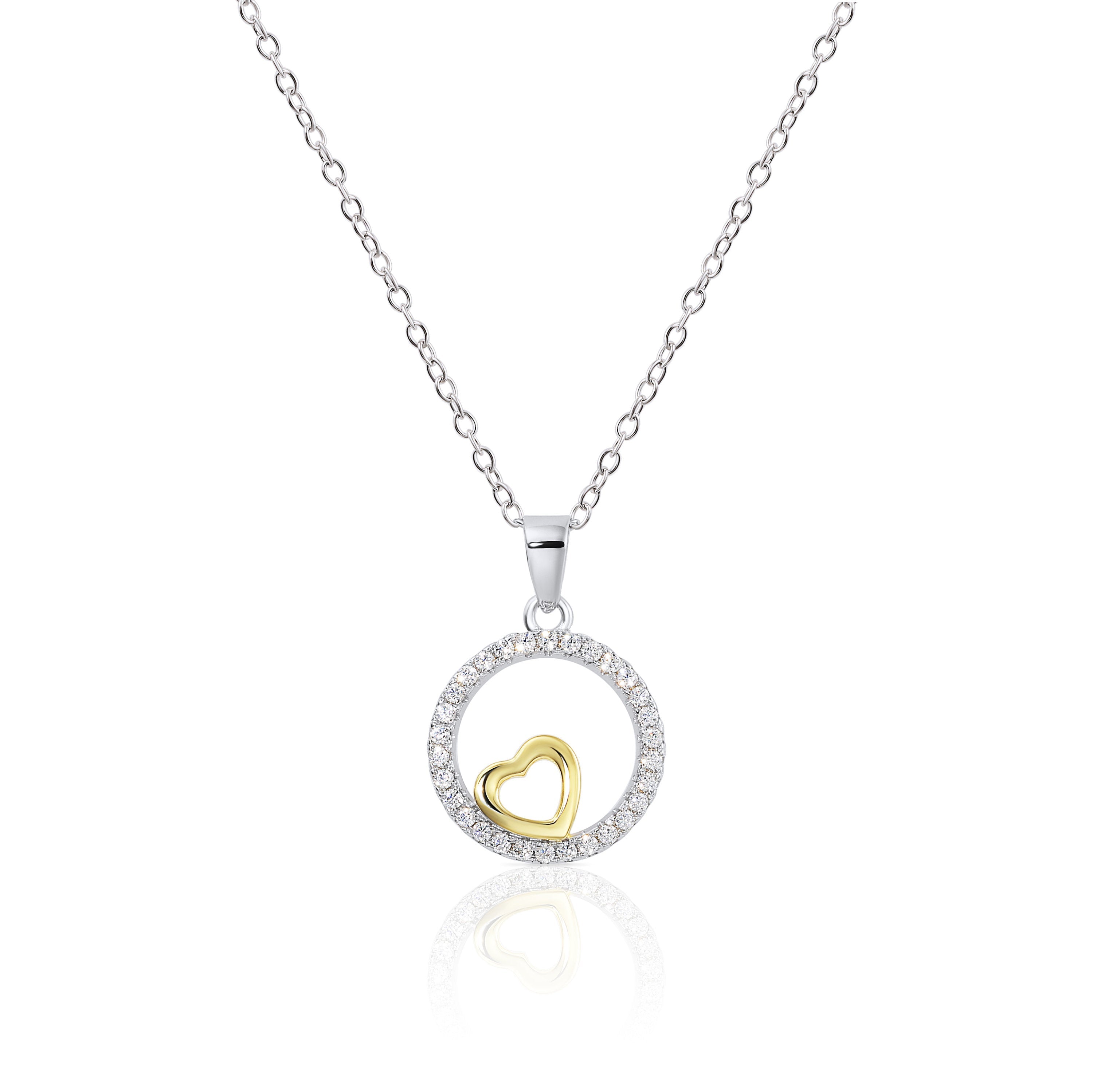 CZ Round Charm Necklace. Adjustable in Sterling Silver