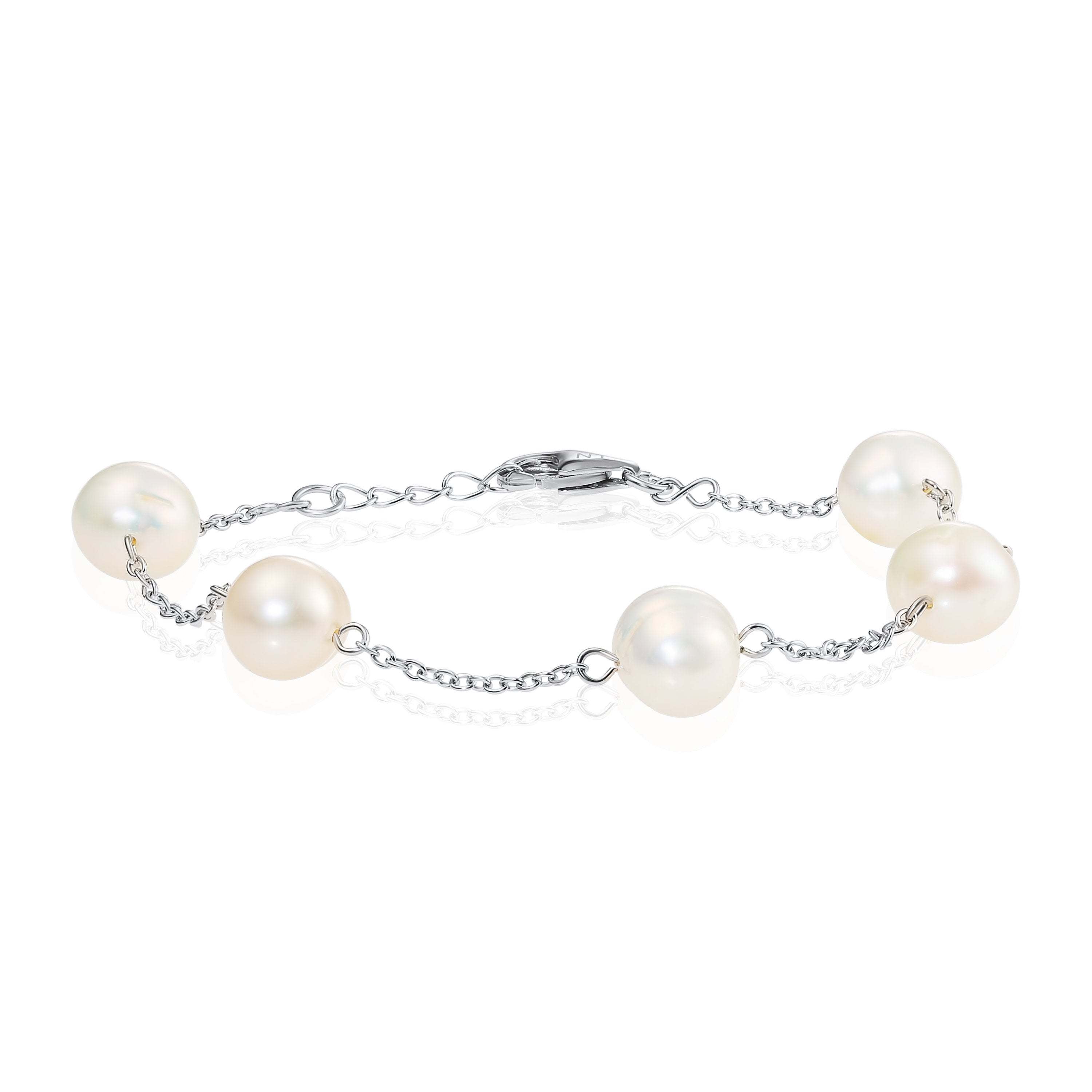 Pearl Bracelet in . White Freshwater Cultured Pearls. Adjustable Size in Sterling Silver