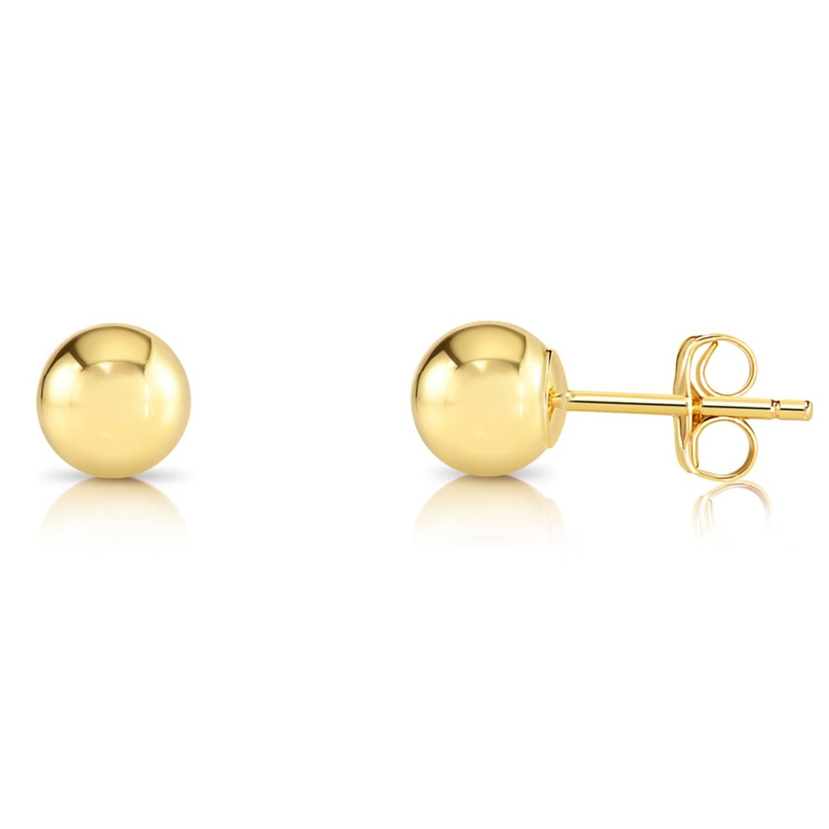 14K Yellow Gold Ball Stud Earrings with Pushbacks. With High Polish Finish