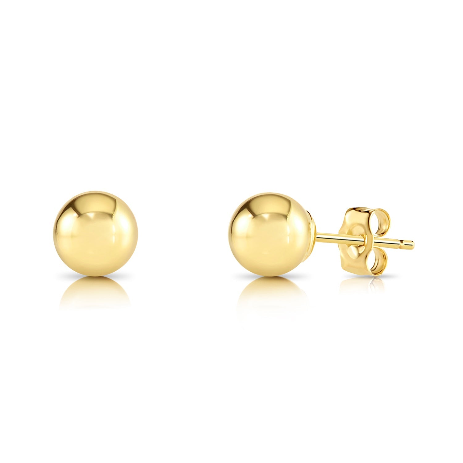 14K Yellow Gold Ball Stud Earrings with Pushbacks. With High Polish Finish