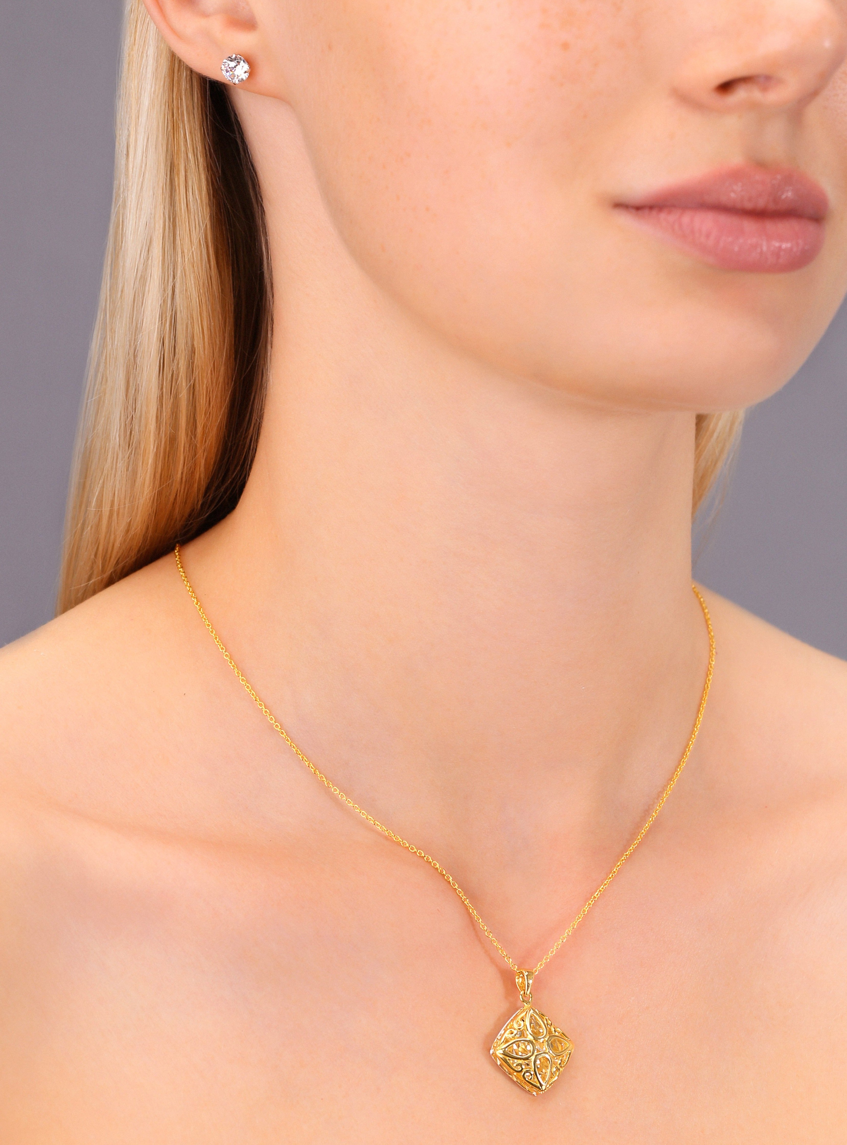 Diamond Charm Necklace. Yellow Gold Plated in Sterling Silver