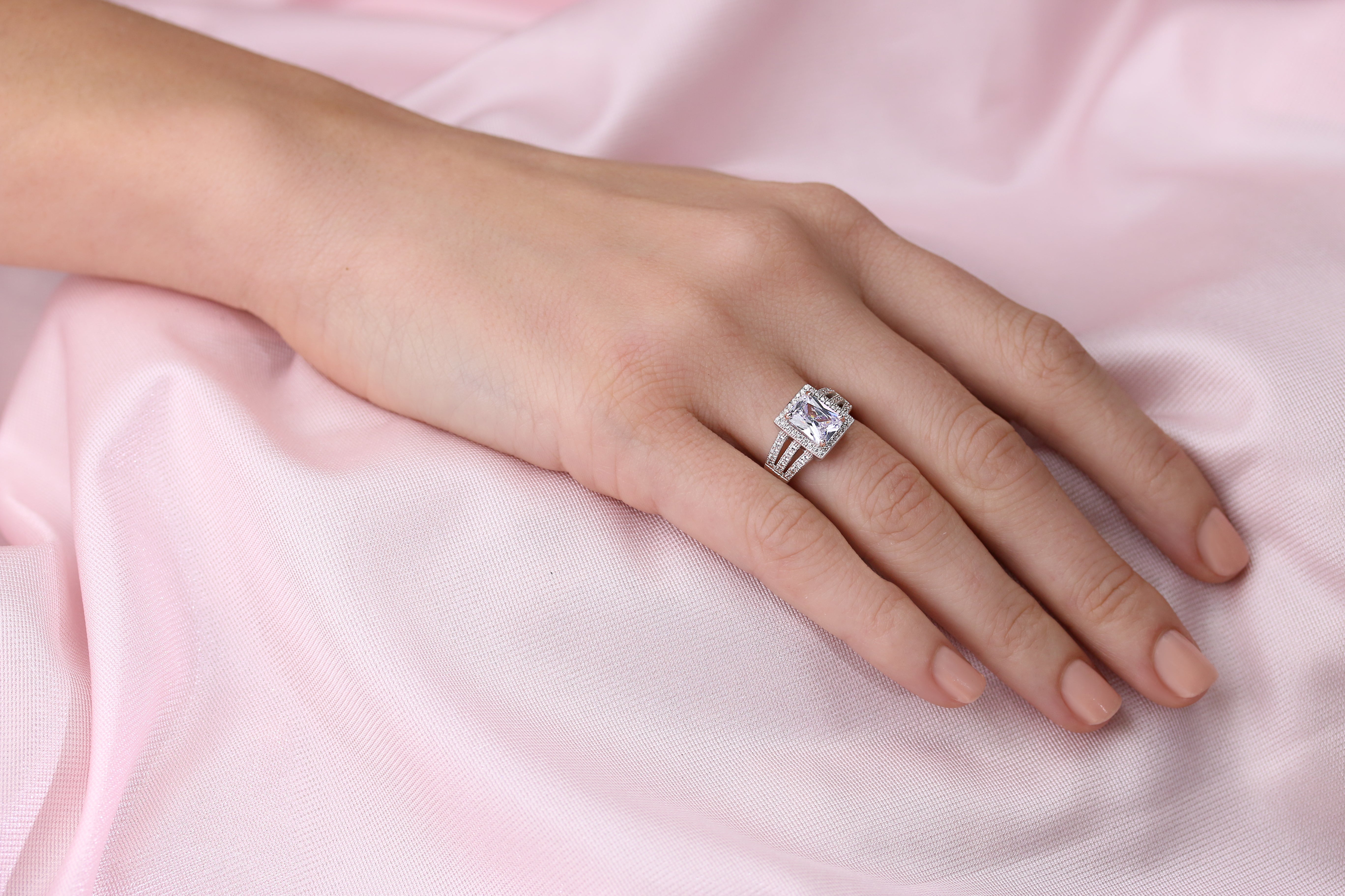 CZ Princess Baguette Ring in Sterling Silver