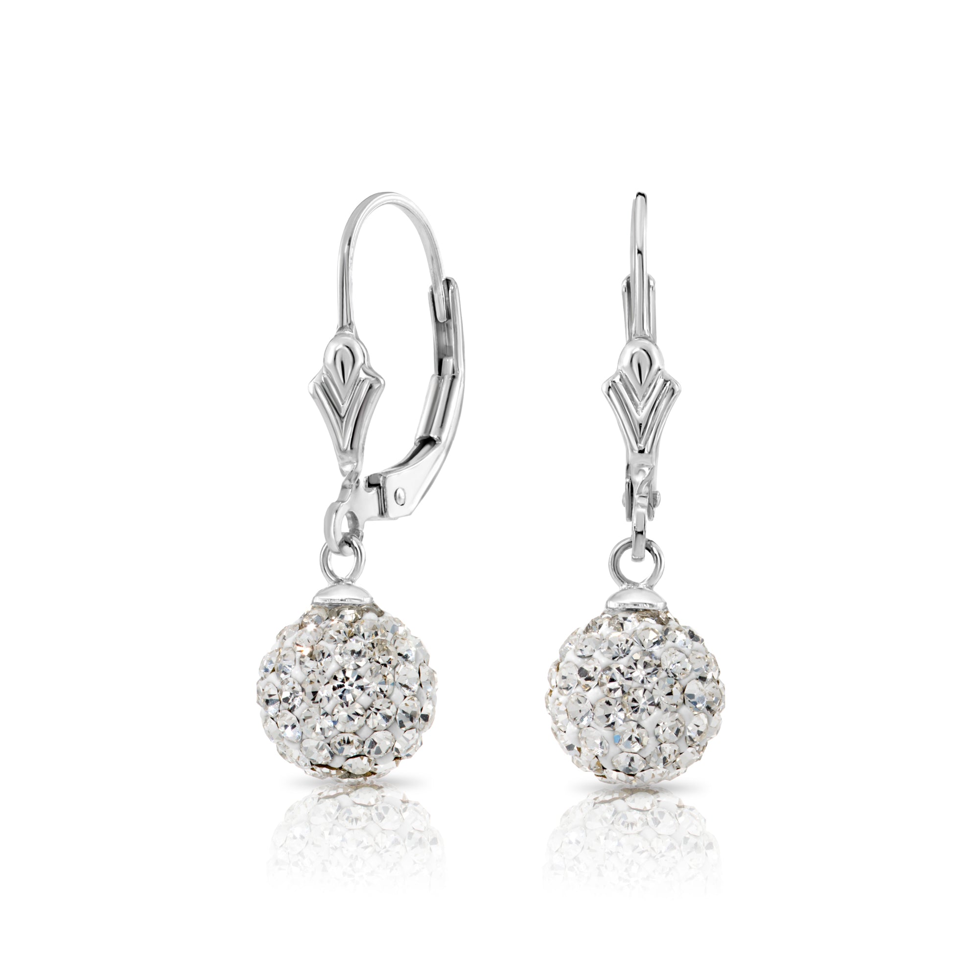 CZ Crystal Ball French-back Dangle Earrings in Sterling Silver