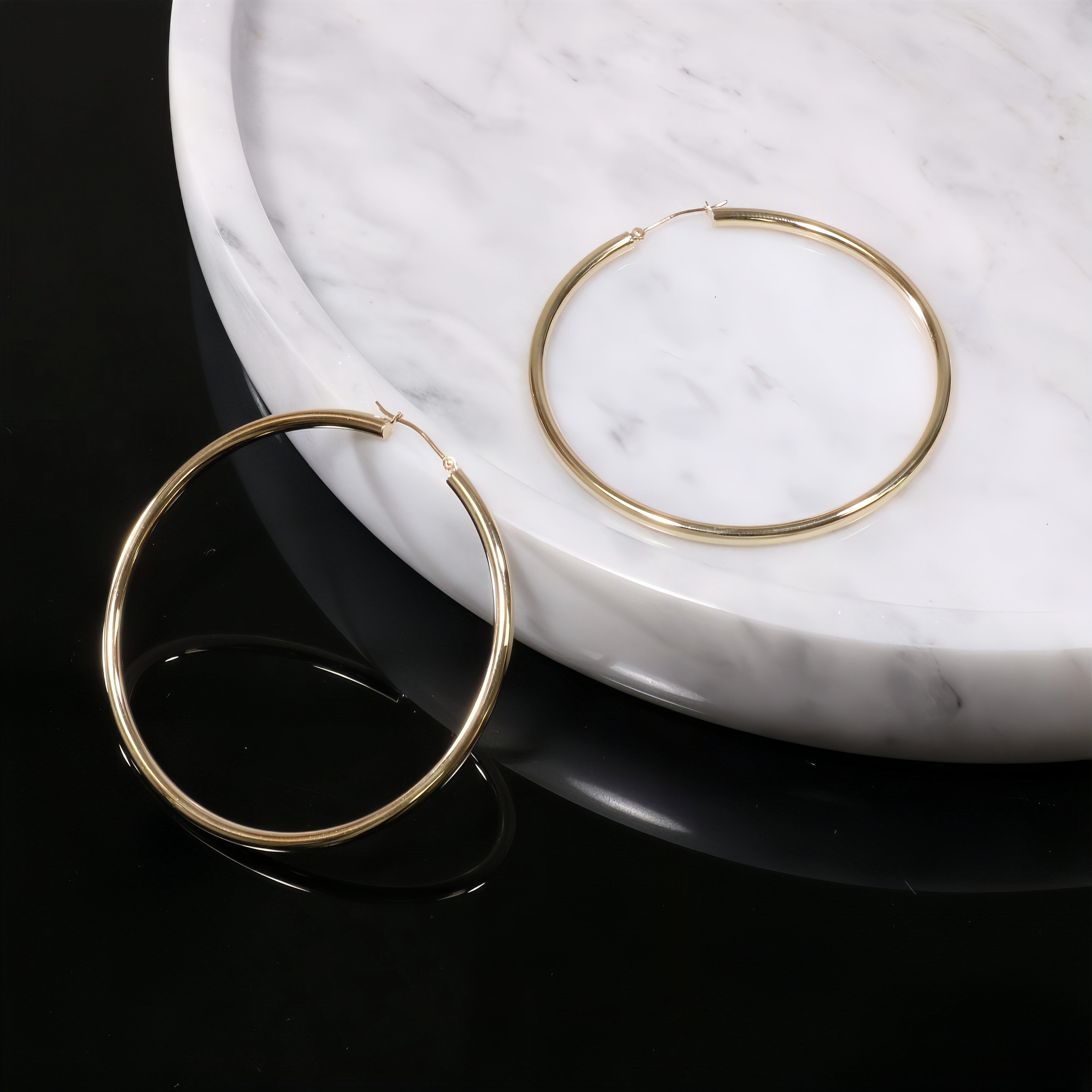 14k Yellow Gold Chunky Hoop Earrings. 3mm Thickness #42675