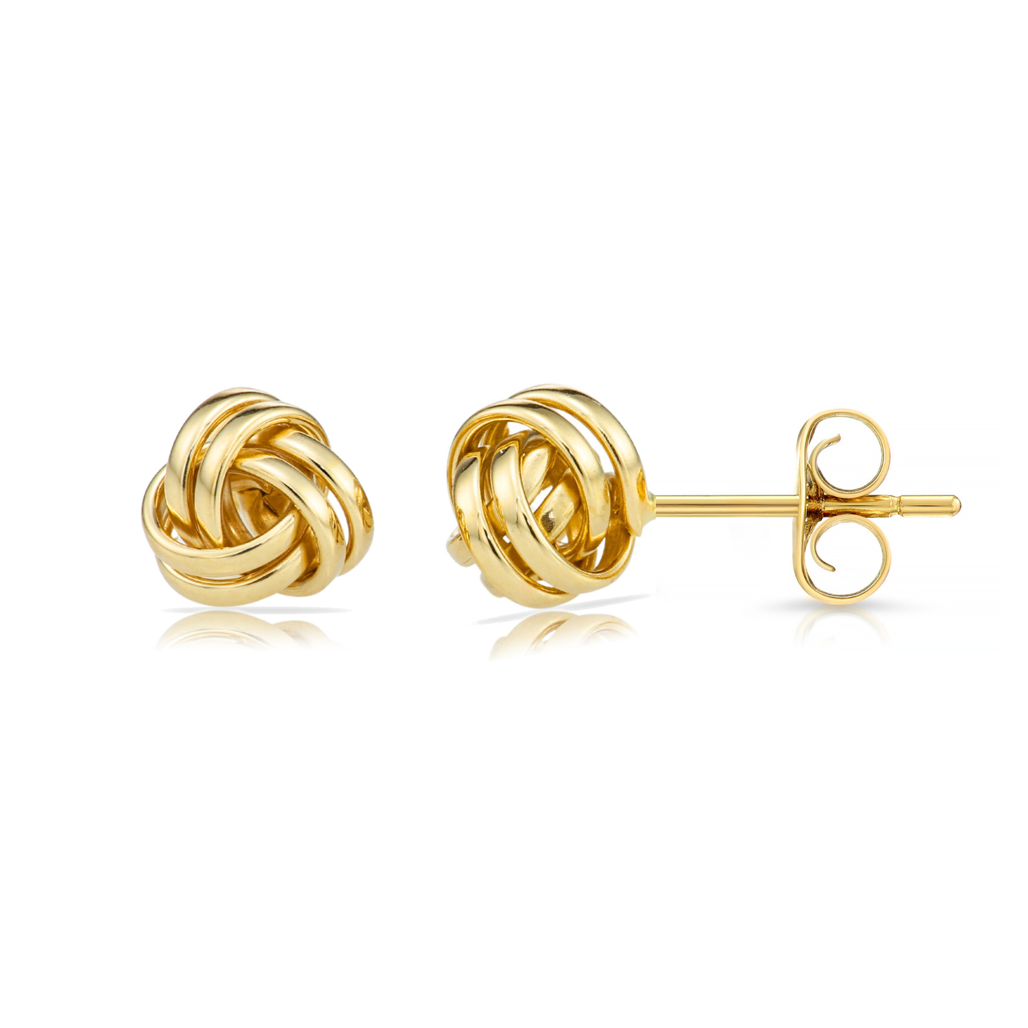 14k Gold Polished Love Knot Stud Earrings. 9mm. Pushback Studs