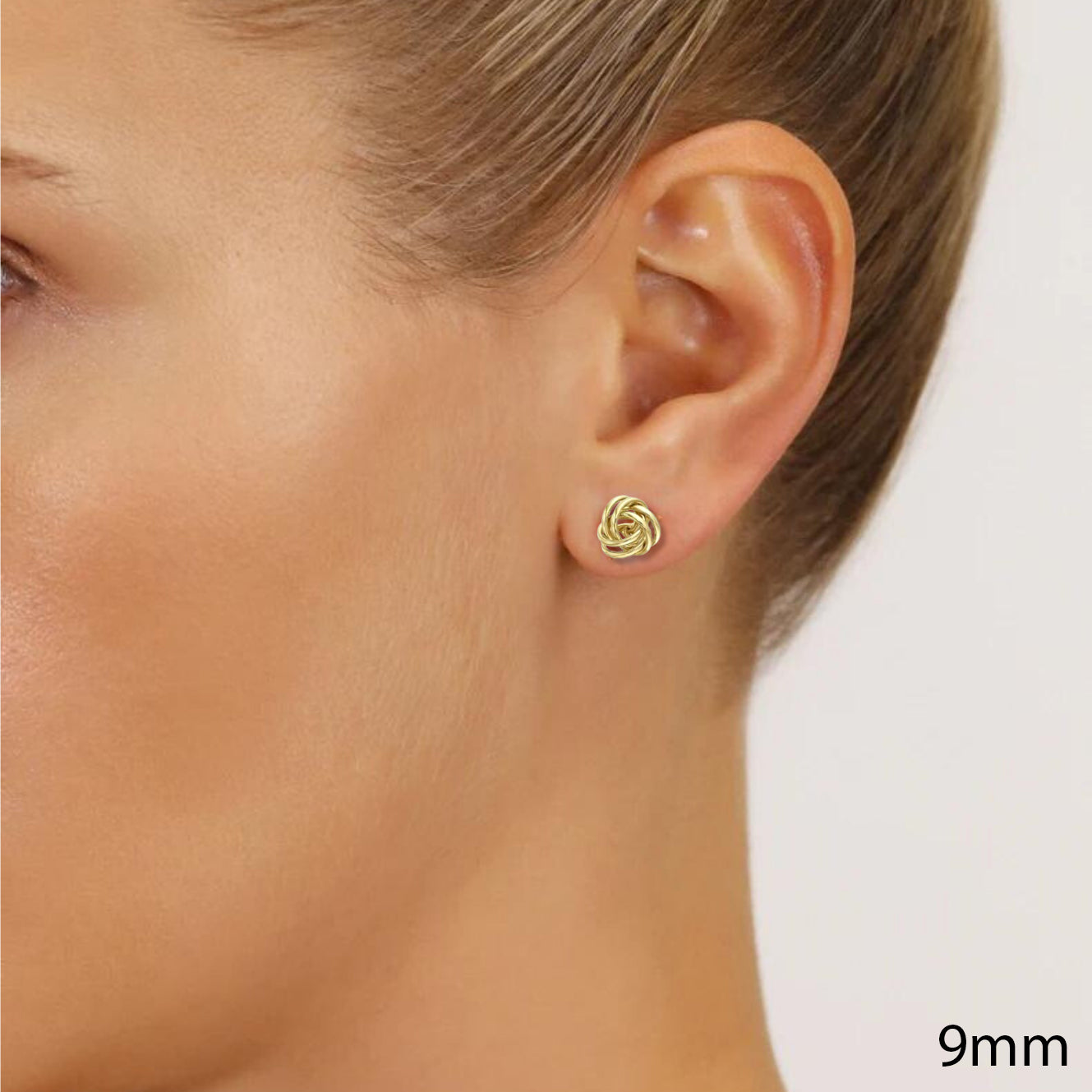 14k Gold Polished Love Knot Stud Earrings. 9mm. Pushback Studs