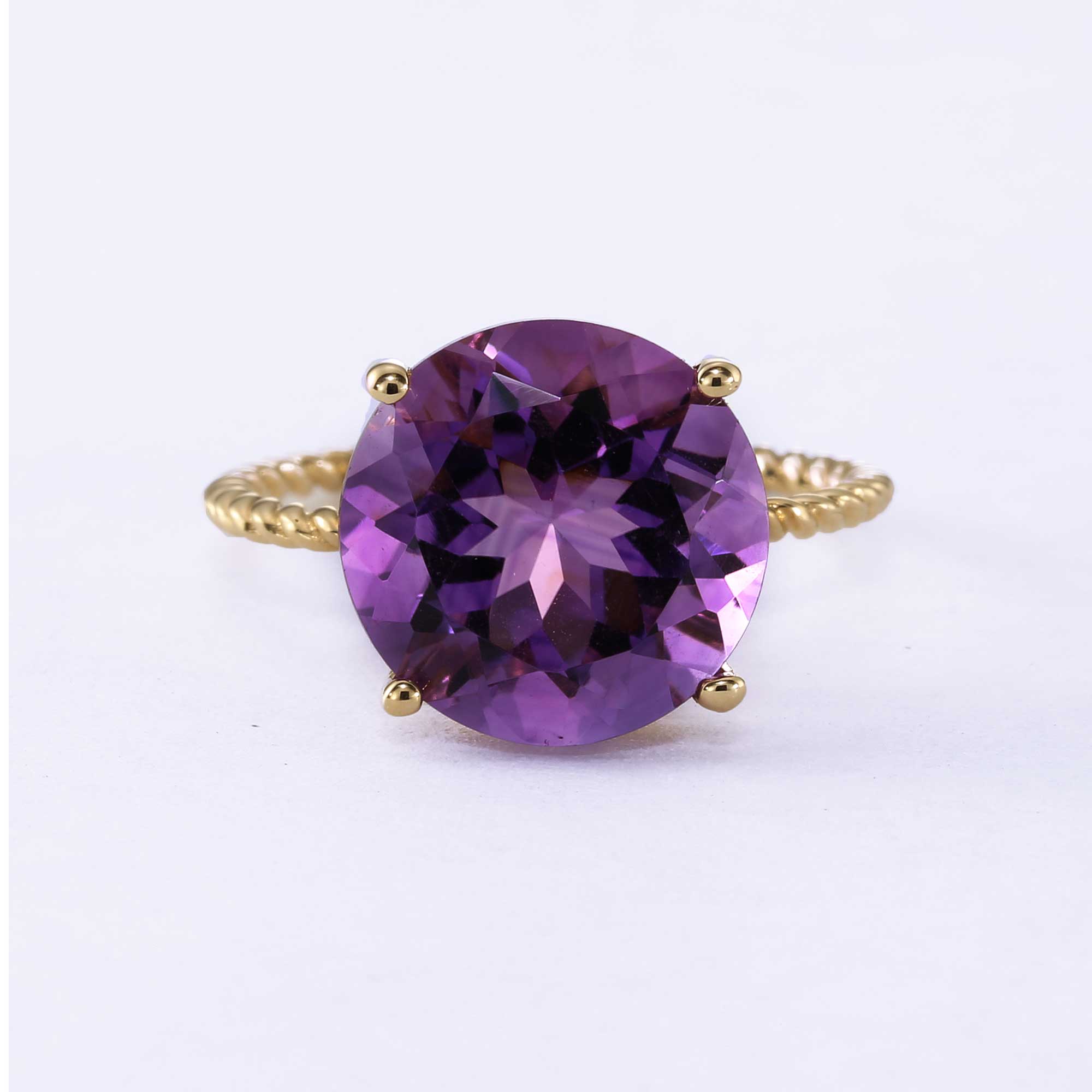 14K Gold Purple Amethyst Ring. Five Carat Huge Natural Gemstone. Twist Rope Design. Ms. Luscious